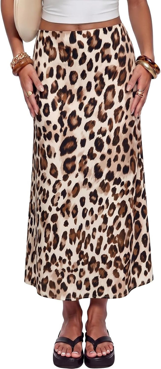 Dokotoo Skirts for Women Trendy High Waisted Cocktail Long Silk Midi Skirt