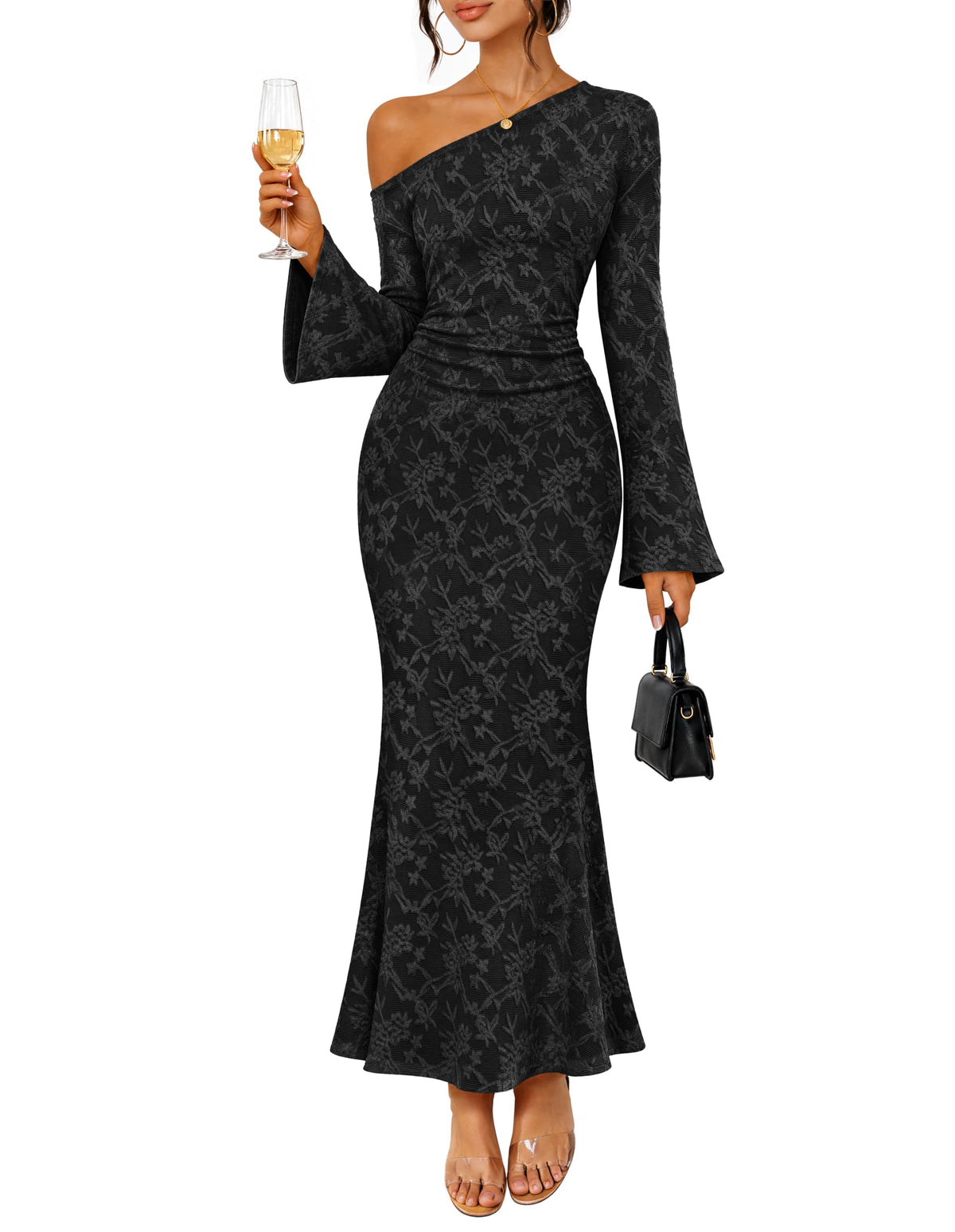 MEROKEETY Women's Lace Off The Shoulder Fall Wedding Guest Cocktail Dress