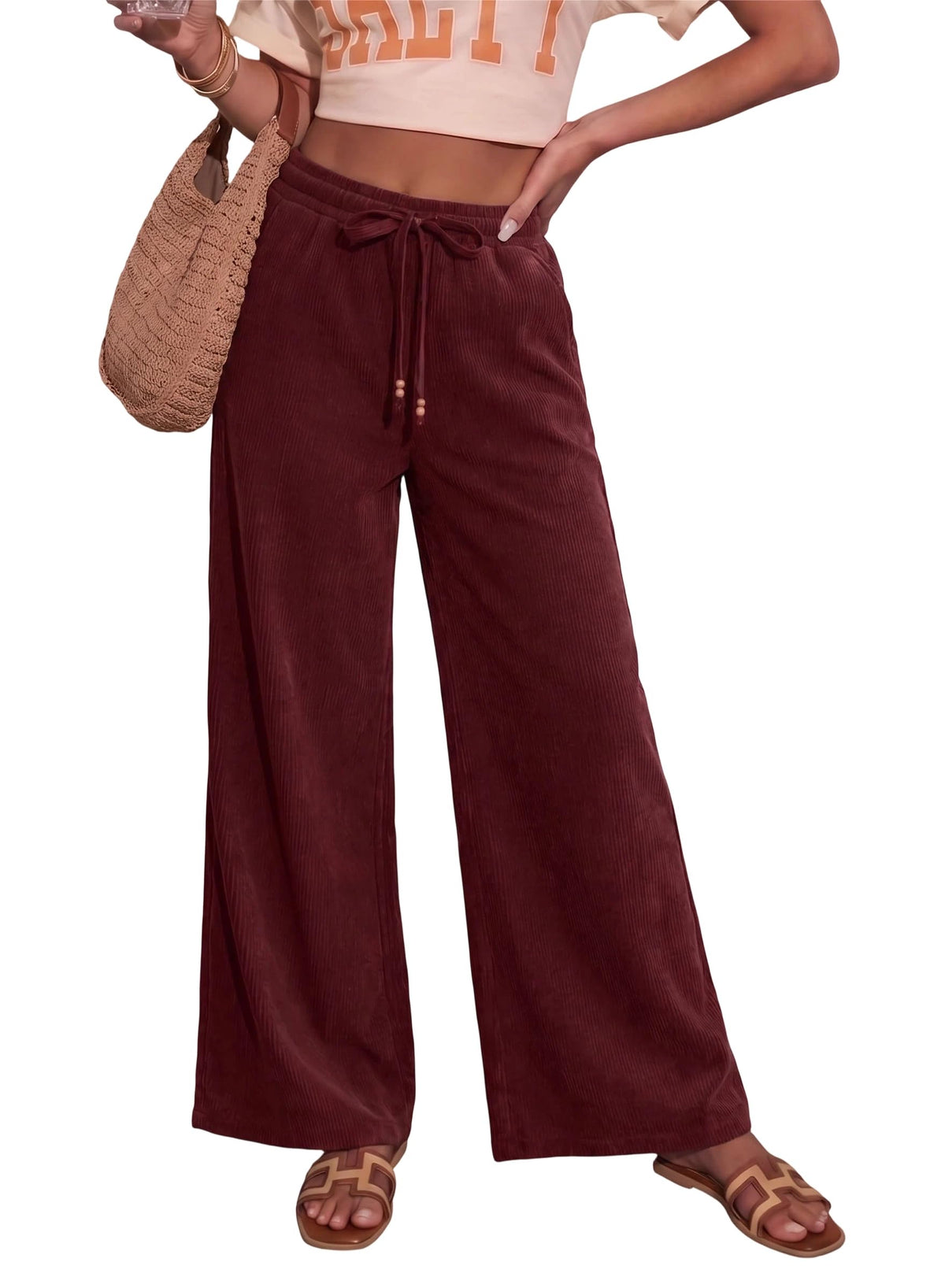 Sidefeel Womens Wide Leg Corduroy Pants High Waisted Fall Trousers