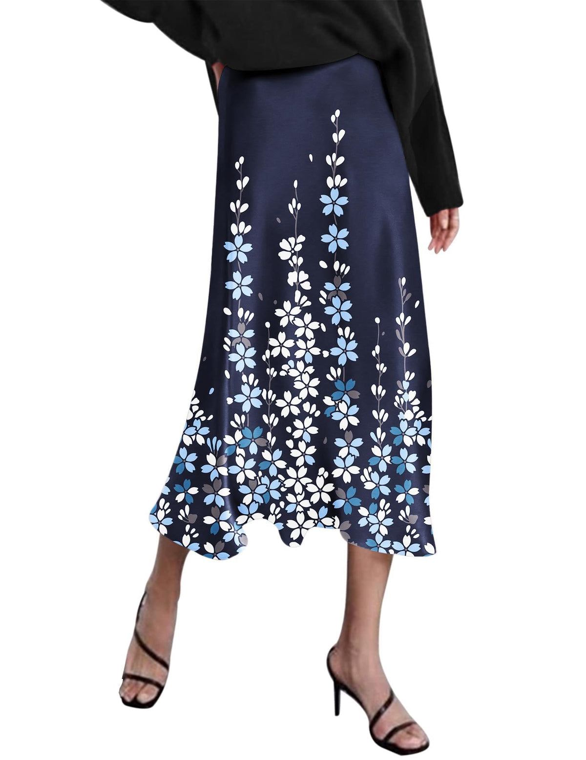 Zeagoo Skirts for Women High Waist Skirt Elegant Midi Skirt Satin