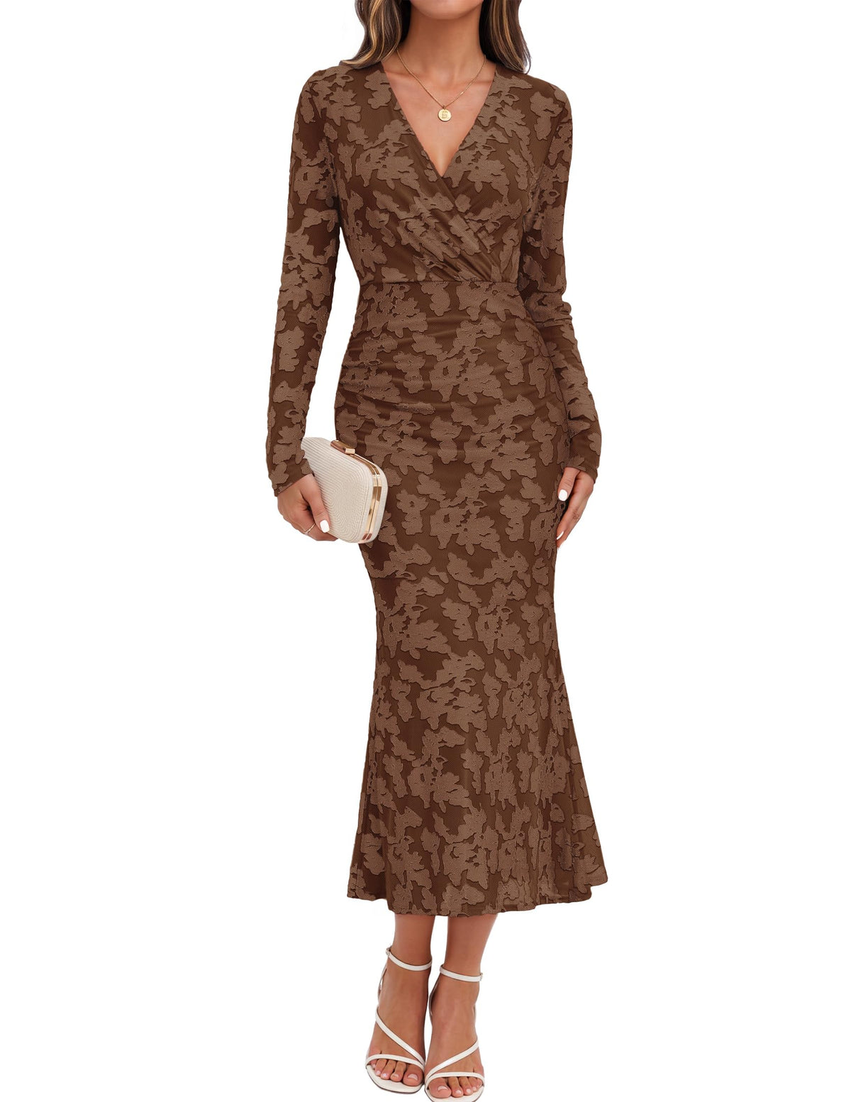 MEROKEETY Women's Wrap Long Sleeve Fall Wedding Guest Formal Maxi Dresses