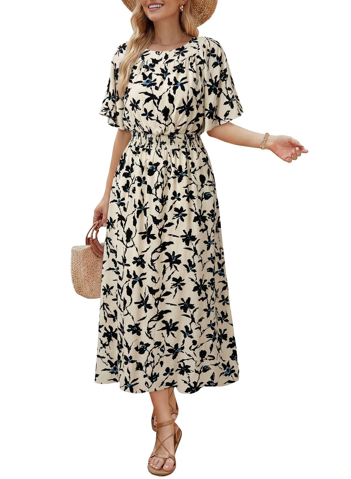 Dokotoo Summer Dresses for Women 2026 Vintage Elegant Midi Maxi Dresses Casual Short Sleeve A Line Flowy Dress