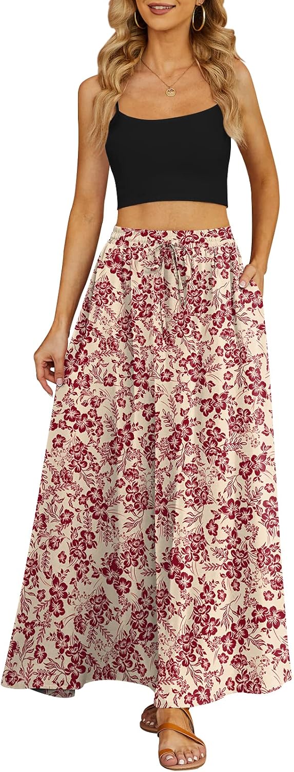 Yincro Women's Maxi Skirt Flowy High Waist Casual Long Skirts with Pockets