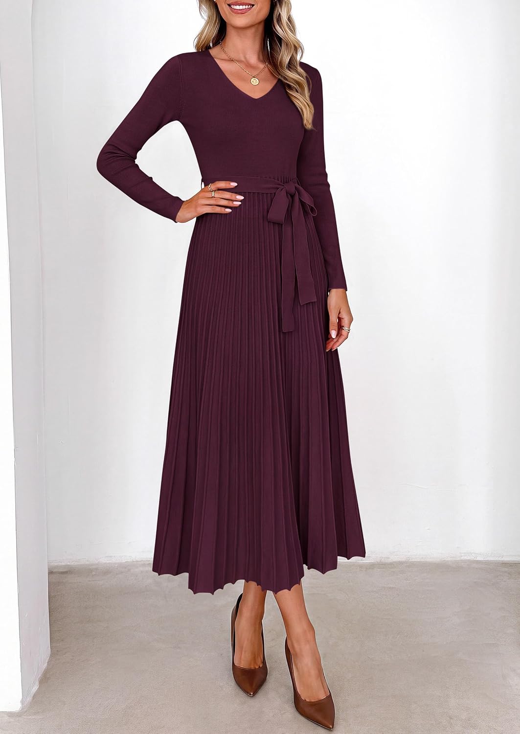 PRETTYGARDEN Womens Fall Maxi Long Sleeve Sweater Dress
