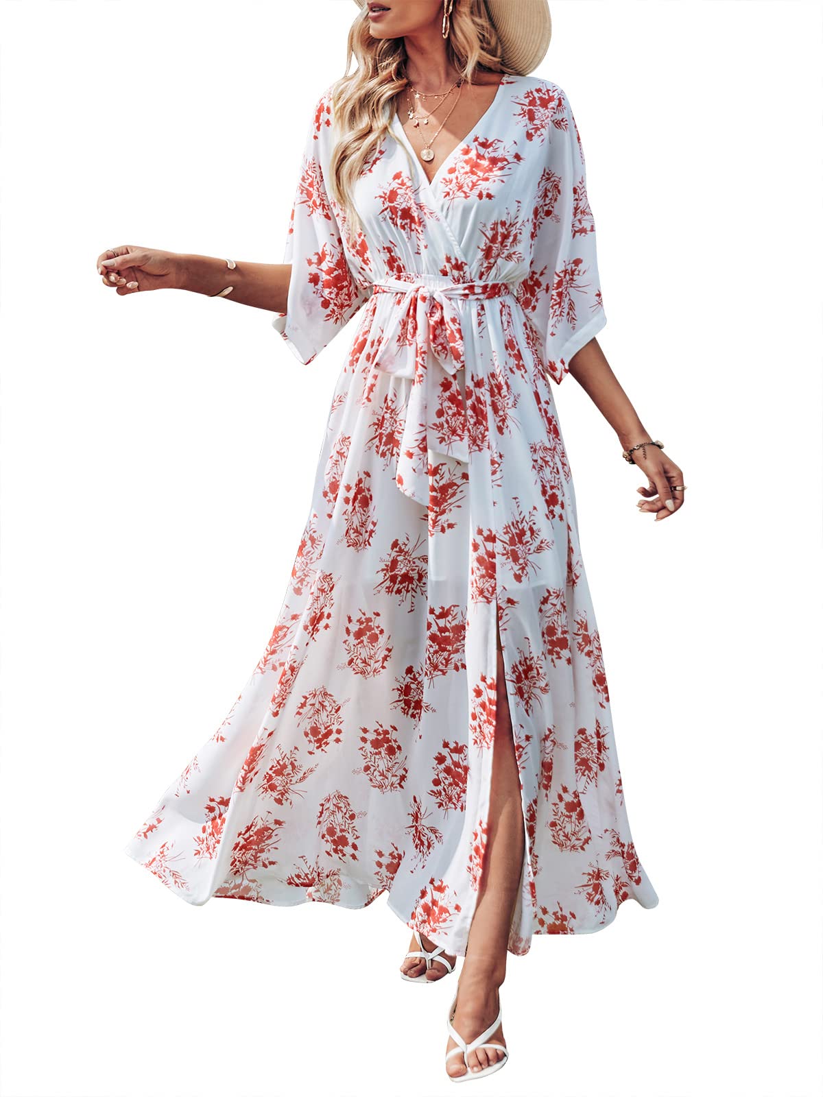 ANRABESS Womens Boho Floral Wedding Guest Maxi Dress