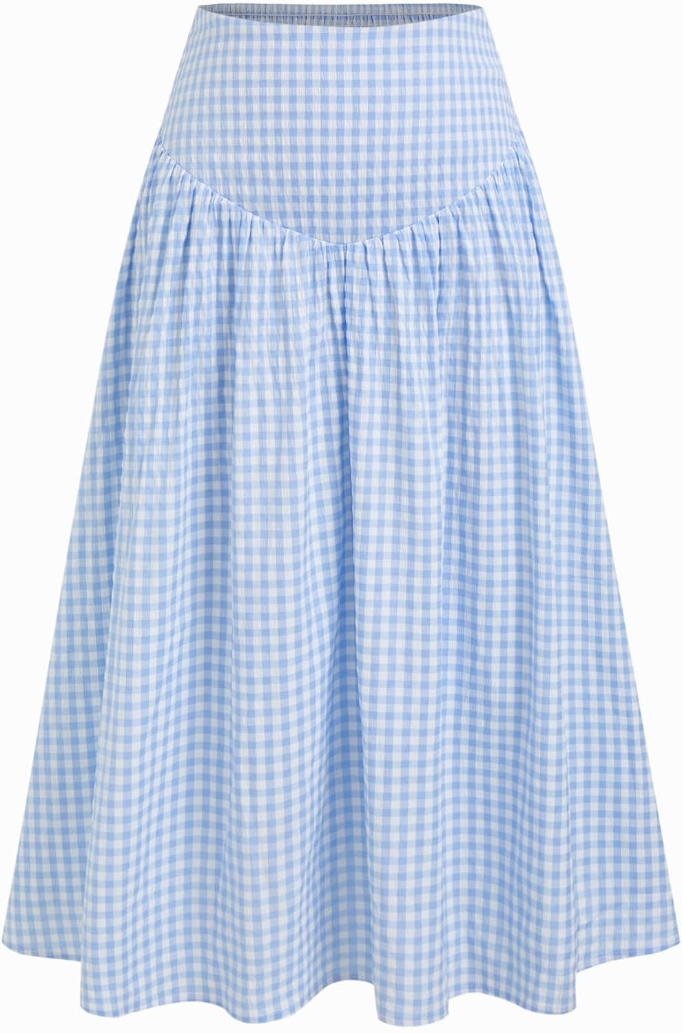 CIDER Gingham Midi Skirts for Women A Line High Waist Long Plaid Maxi Skirt