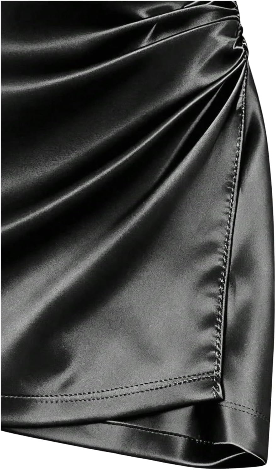 SHENHE Women' Satin Wrap Skirt Ruched Bodycon Dressy Silky Mini Skirt