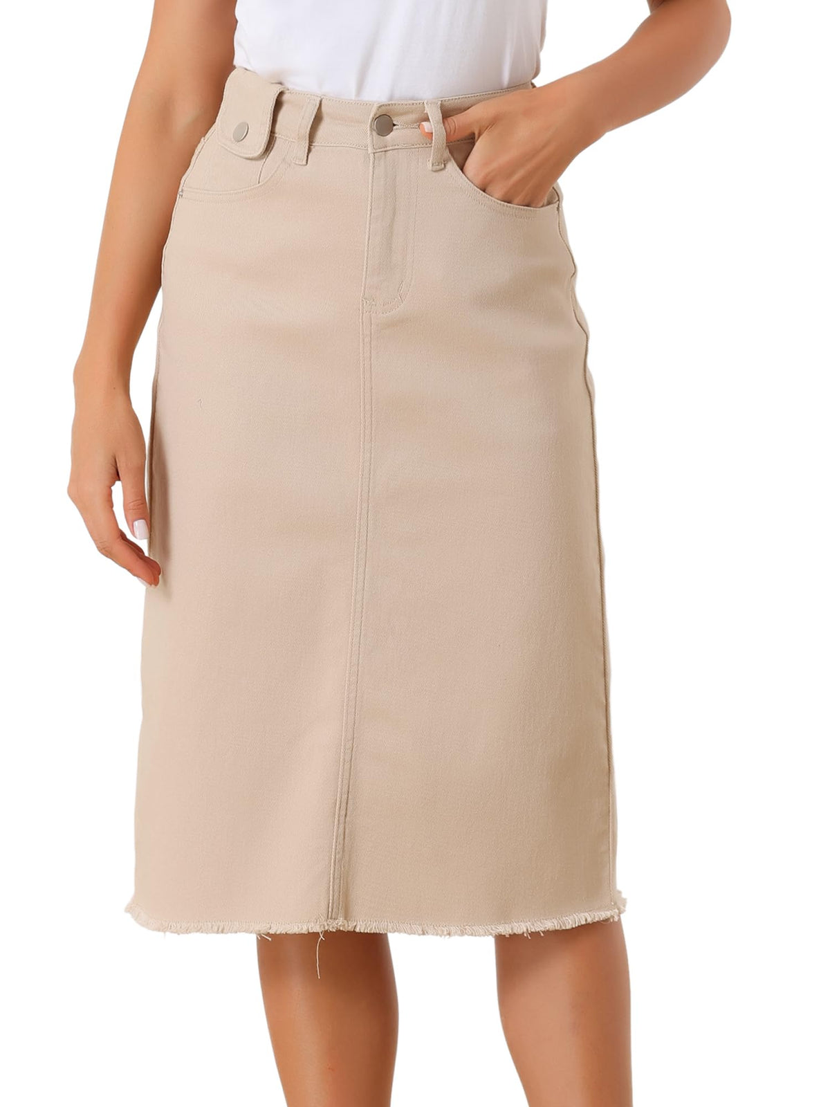 Allegra K Women's Casual Jean Skirt Raw Hem Stretch High Waist Denim Skirts