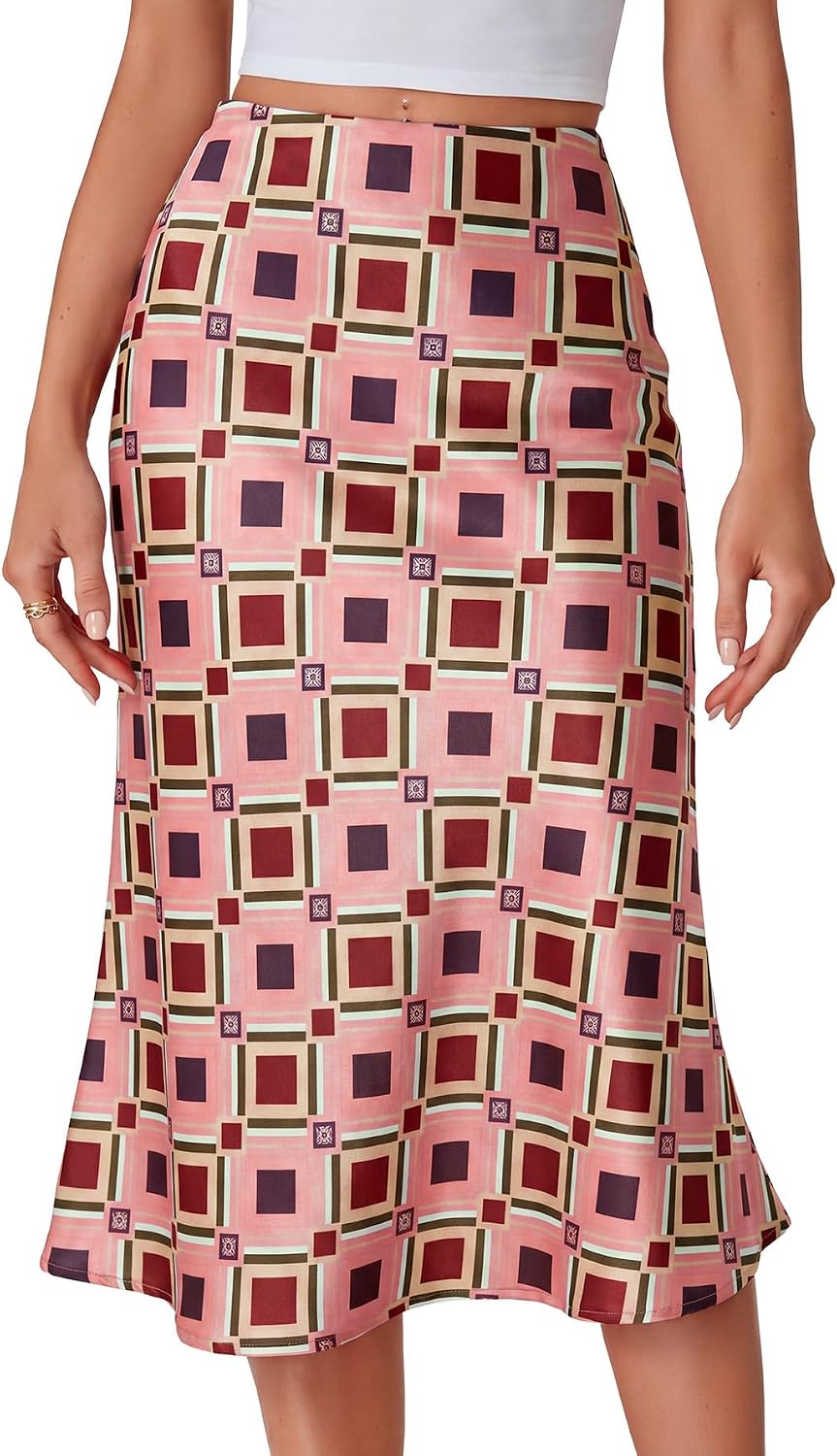 LYANER Women's Satin Silky Midi Skirt