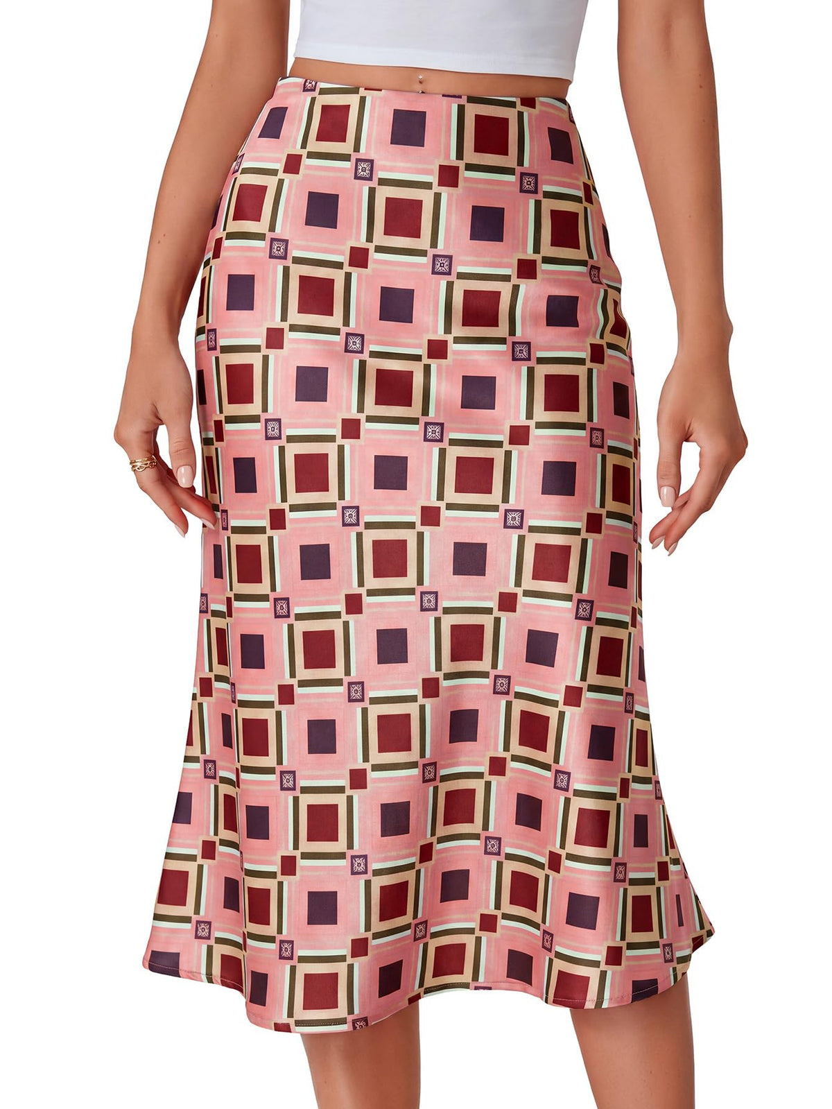 LYANER Women's Satin Silky Midi Skirt