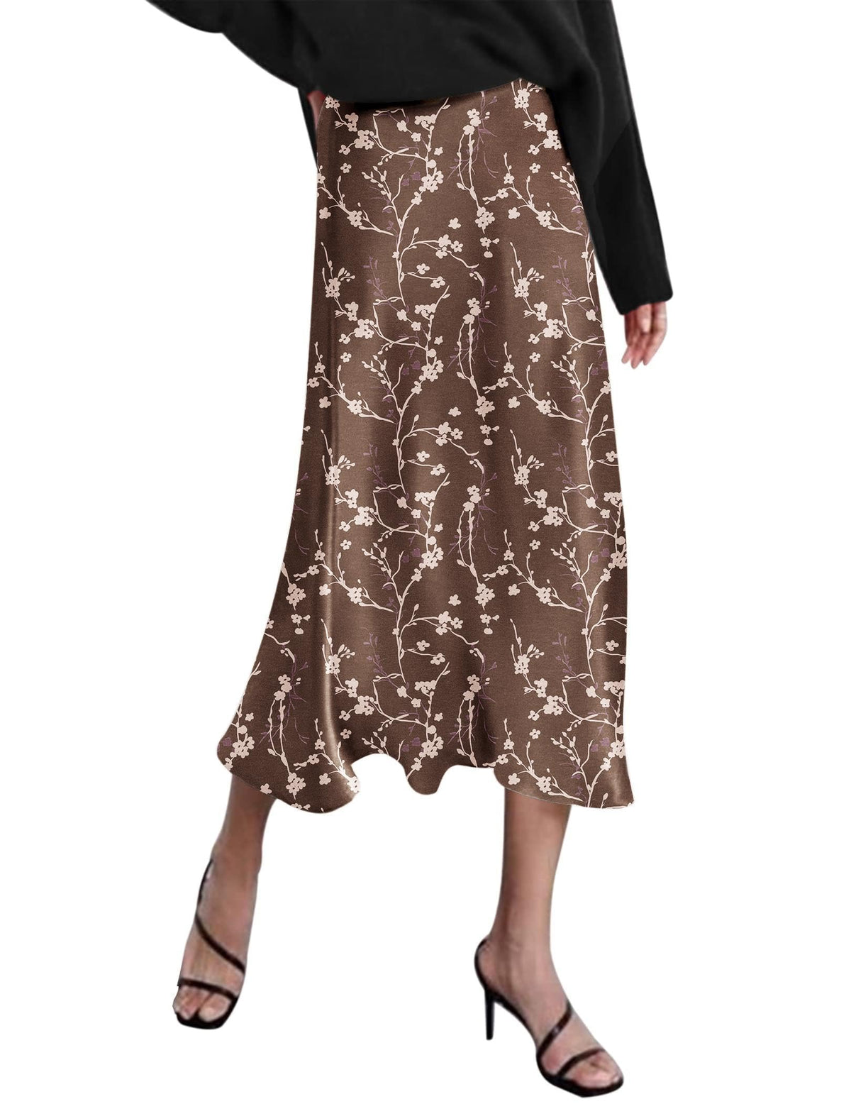 Zeagoo Skirts for Women High Waist Skirt Elegant Midi Skirt Satin