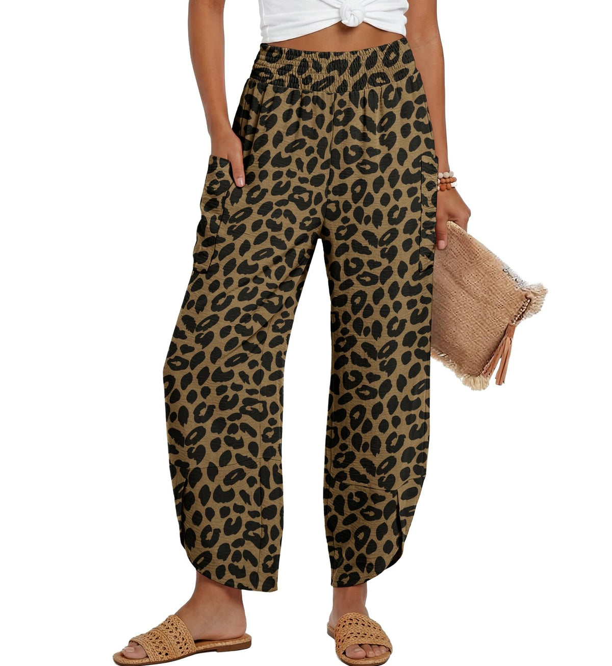 Lepunuo Womens Wide Leg Pants Palazzo High Waisted Smocked Trousers Summer Beach Casual Travel Pants 2026 with Pockets