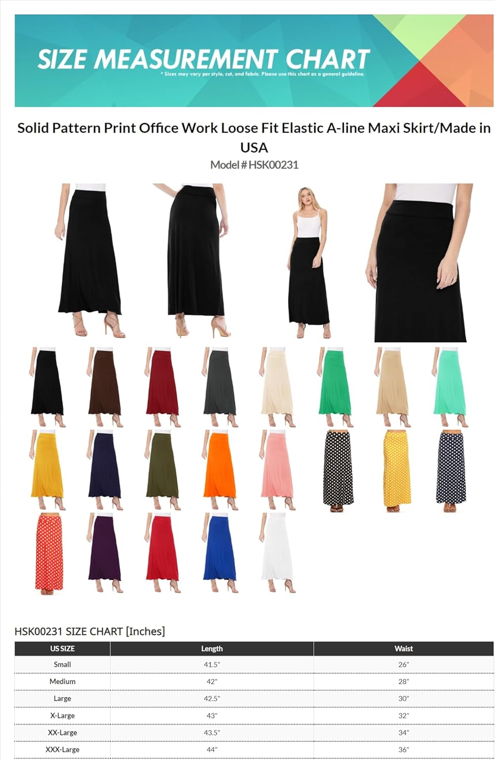 FashionJOA Women's Stretchy Flowy Maxi Skirt with Elastic Waistband for Comfort and Style