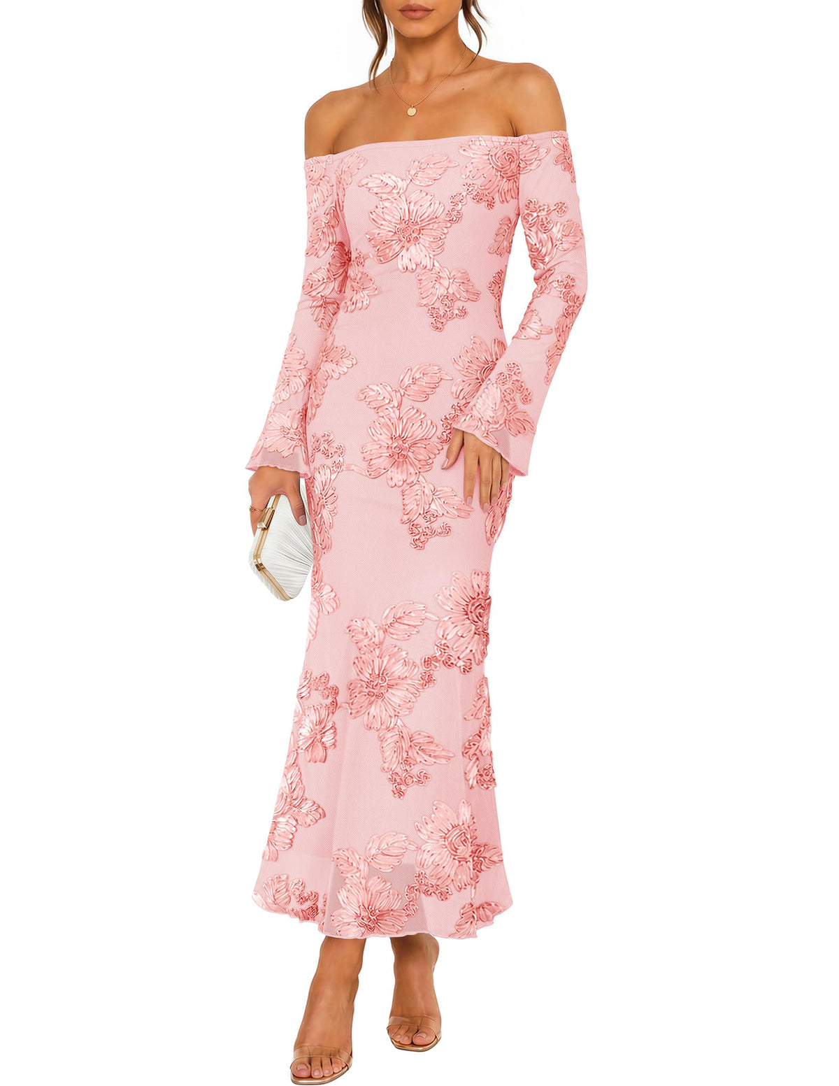 ZESICA Women's Fall Off Shoulder Floral Wedding Guest Maxi Dresses