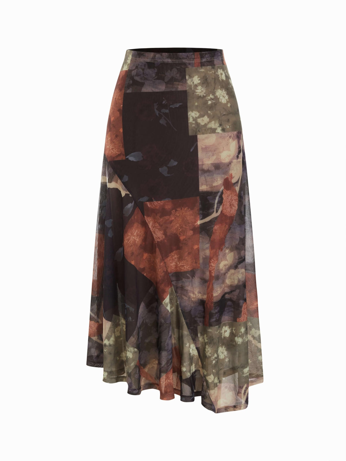 CIDER Skirts for Women Floral Mesh Maxi Asymmetrical Long Western Skirt