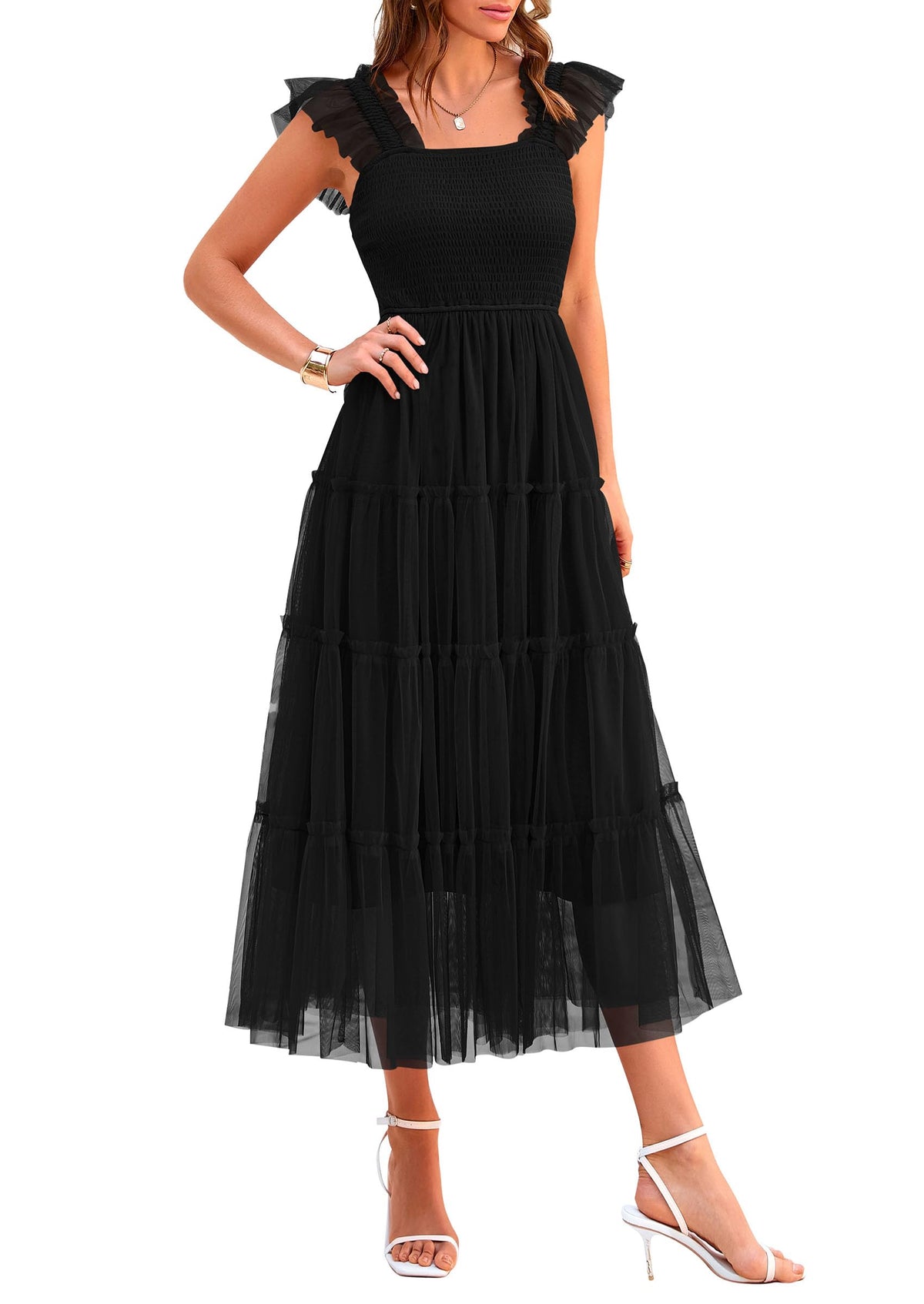 PRETTYGARDEN Women's Summer Smocked Midi Tulle Dress