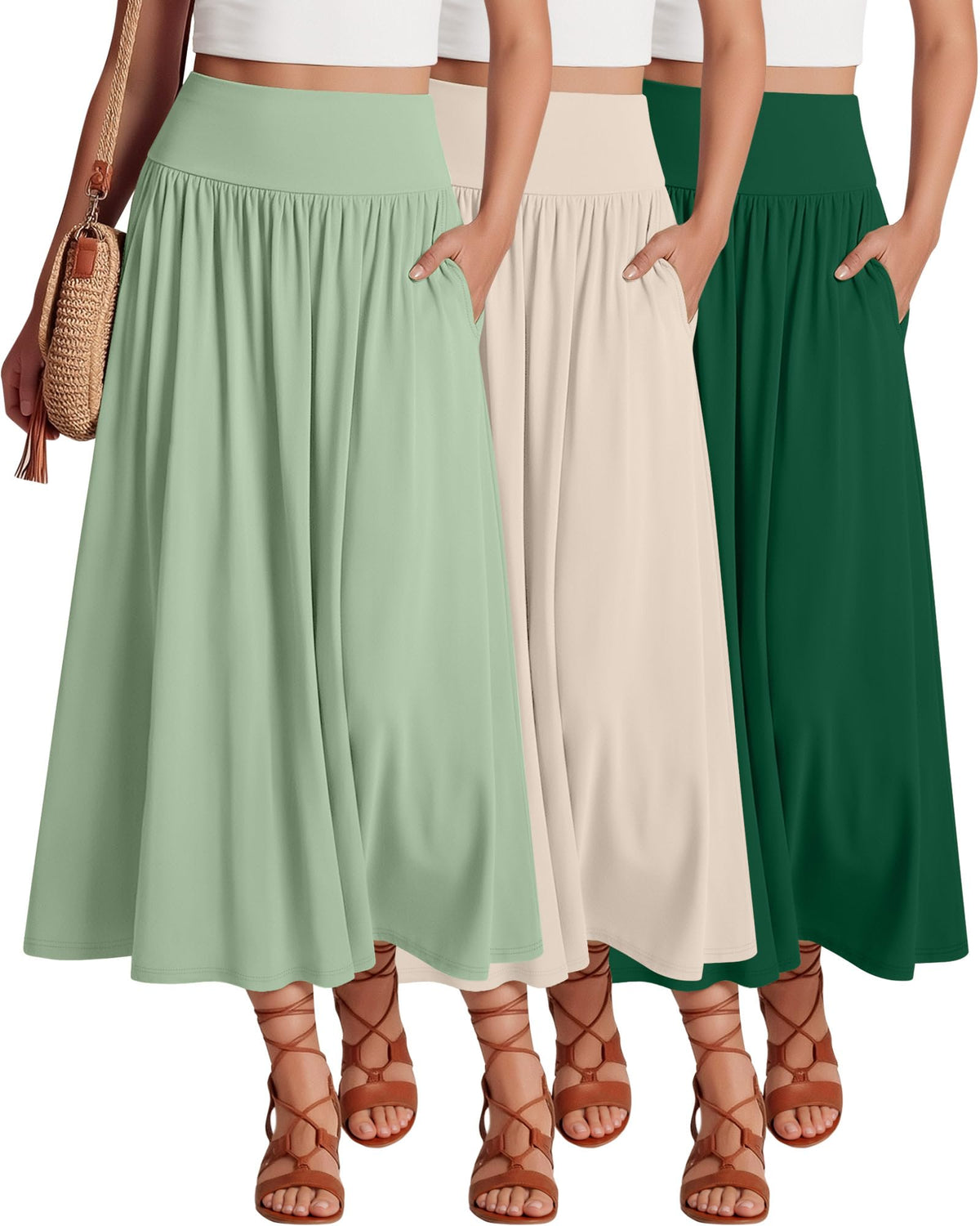 Ficerd 3 Pack Maxi Long Skirts for Women
