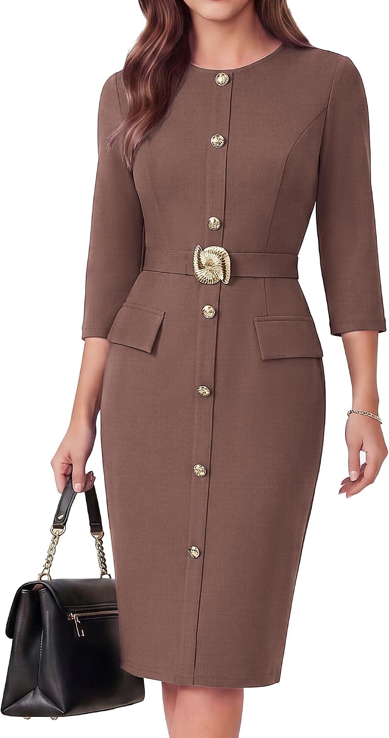 GRACE KARIN Women's 3/4 Sleeve Work Office Business Casual Dress