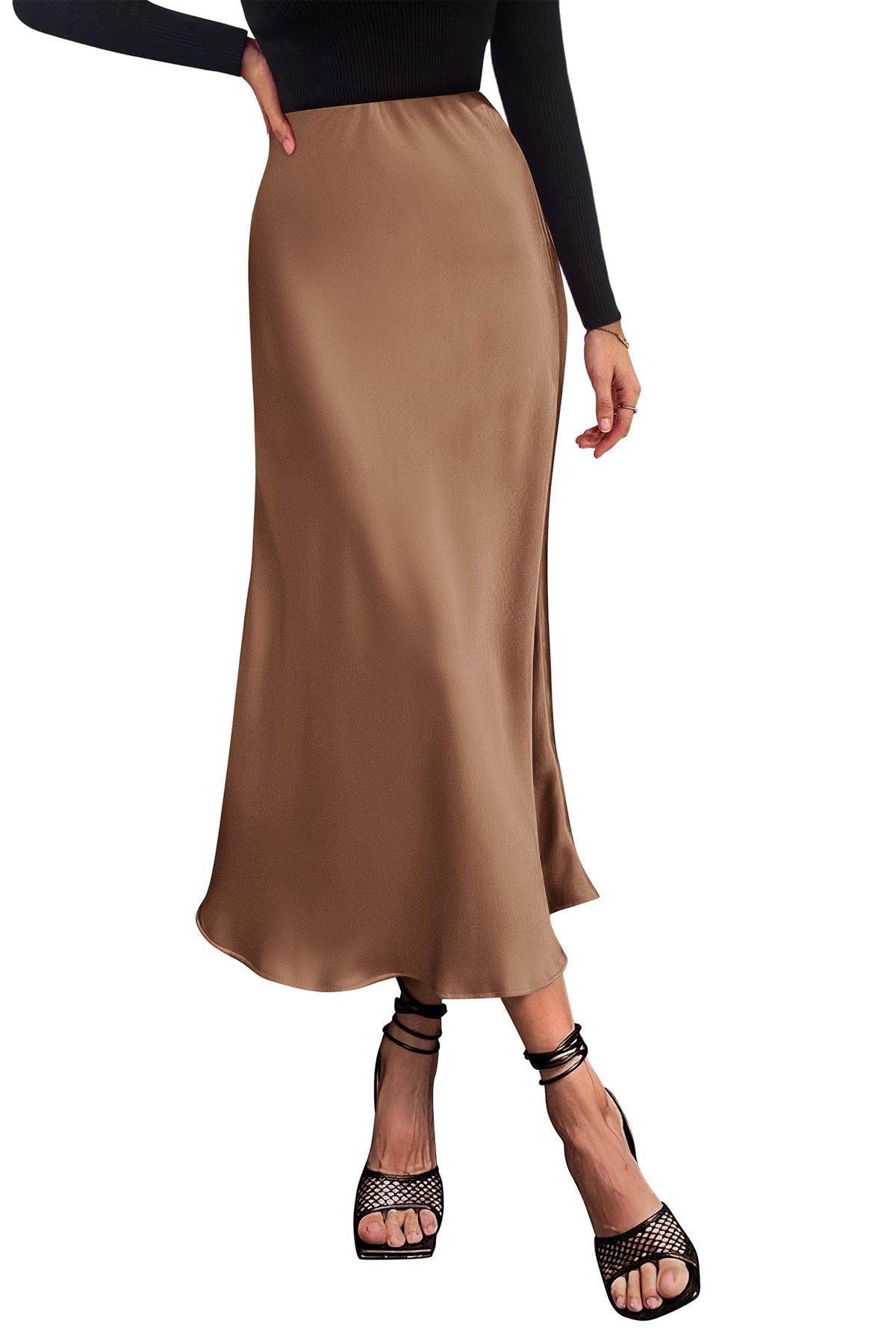 PRETTYGARDEN Women's Satin Midi Skirts Dressy Casual