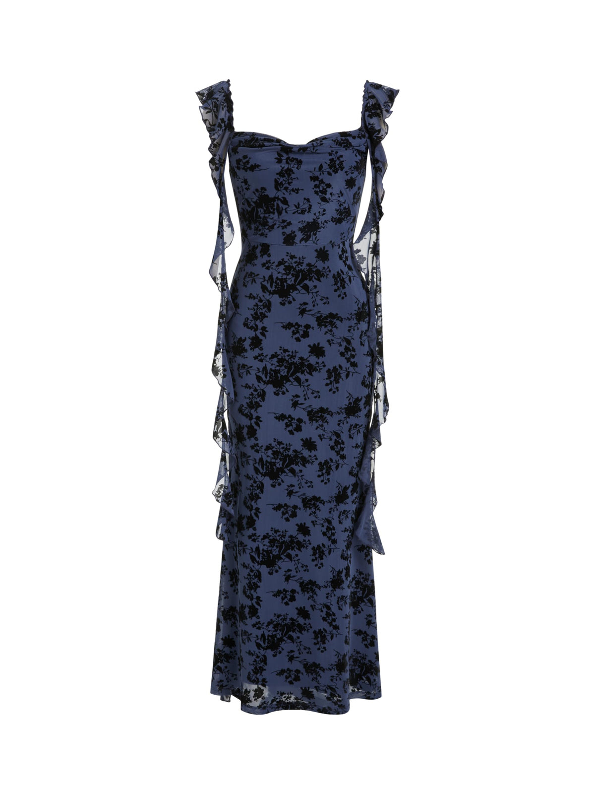 CIDER Women's Wedding Guest Dress Sleeveless Mesh Ruffle Maxi Formal Dress