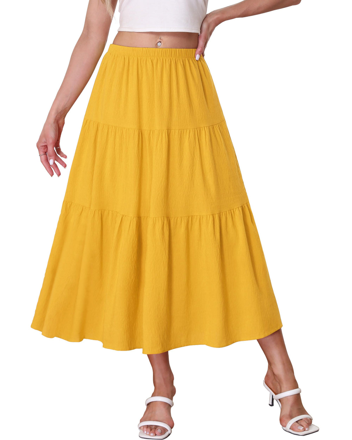 Kingfancy Women's Boho Midi Skirt A-Line Flowy Skirts