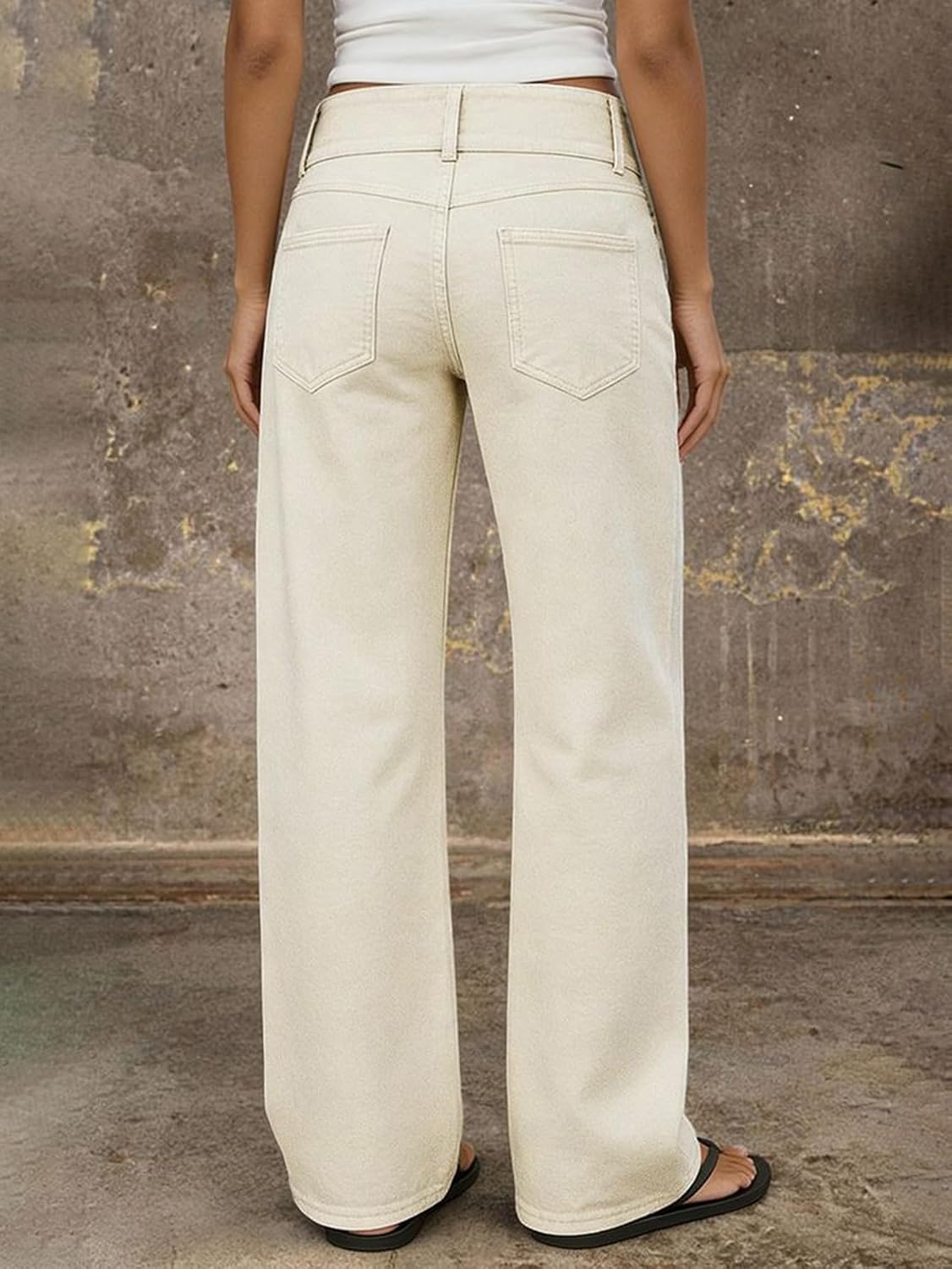 Flamingals Mid Waist Straight Leg Asymmetrical Button Fly Pants for Women