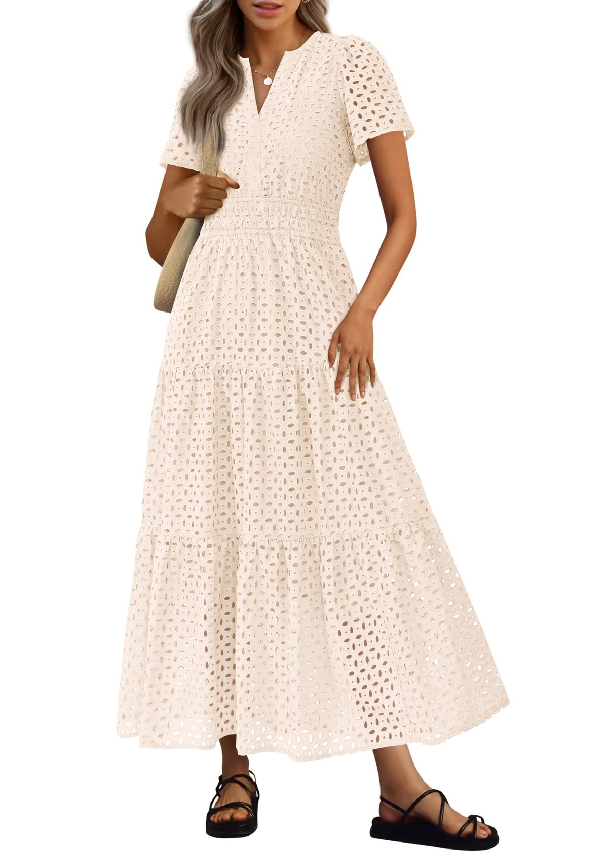 PRETTYGARDEN Women's Summer Hollow Out Eyelet Maxi Dress