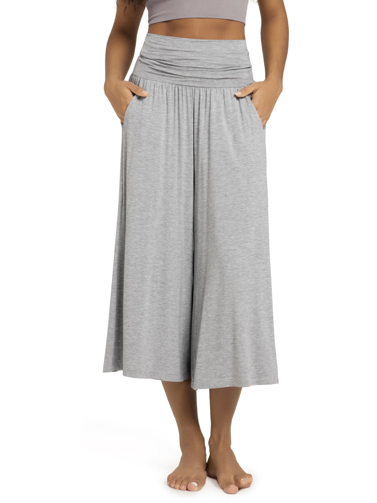 ODODOS Women's Wide Leg Palazzo Lounge Cropped Pants with Pockets Light Weight Comfy Pajama Capri Pants-20/22"/ 24" Inseam