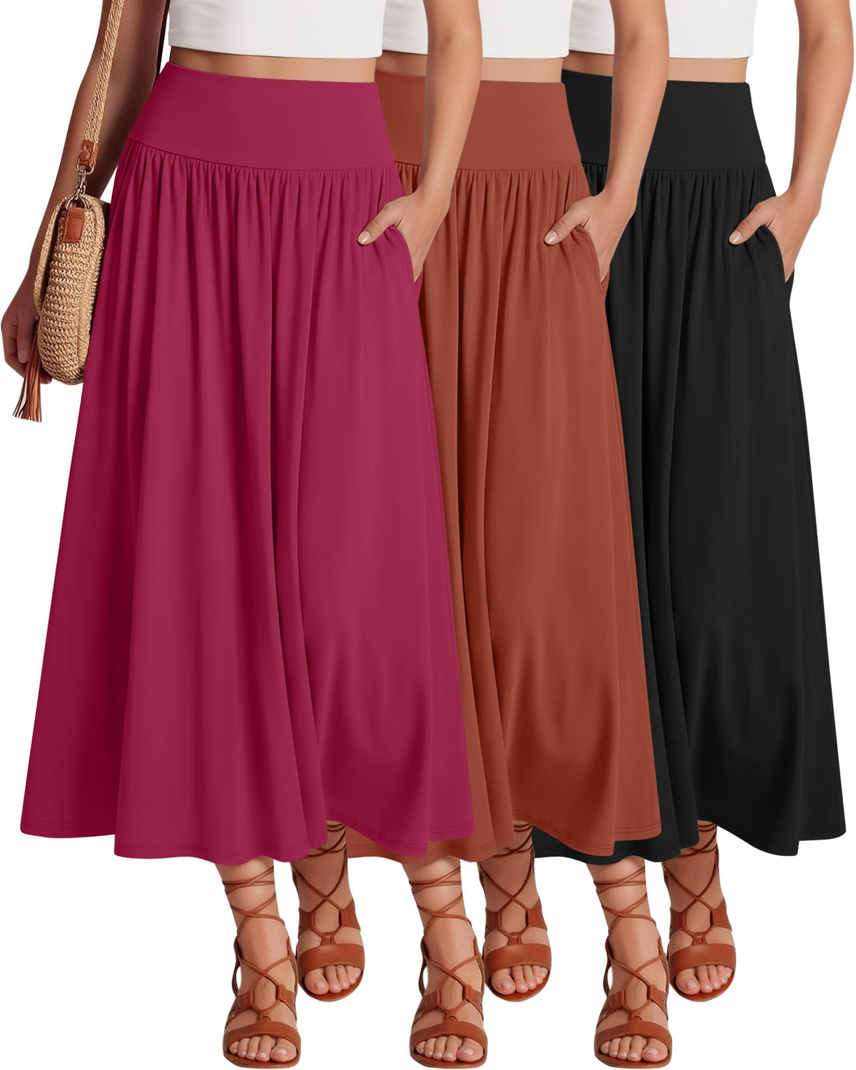 Ficerd 3 Pack Maxi Long Skirts for Women