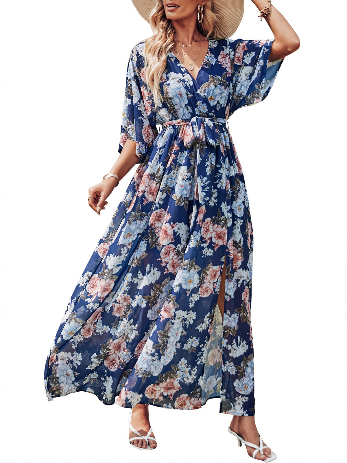 ANRABESS Womens Boho Floral Wedding Guest Maxi Dress