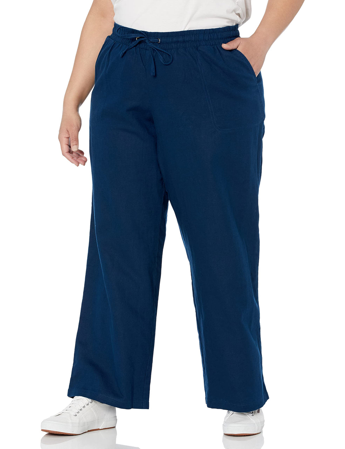 Amazon Essentials Women's Linen Blend Drawstring Relaxed Fit Wide Leg Pants (Available in Plus Size)