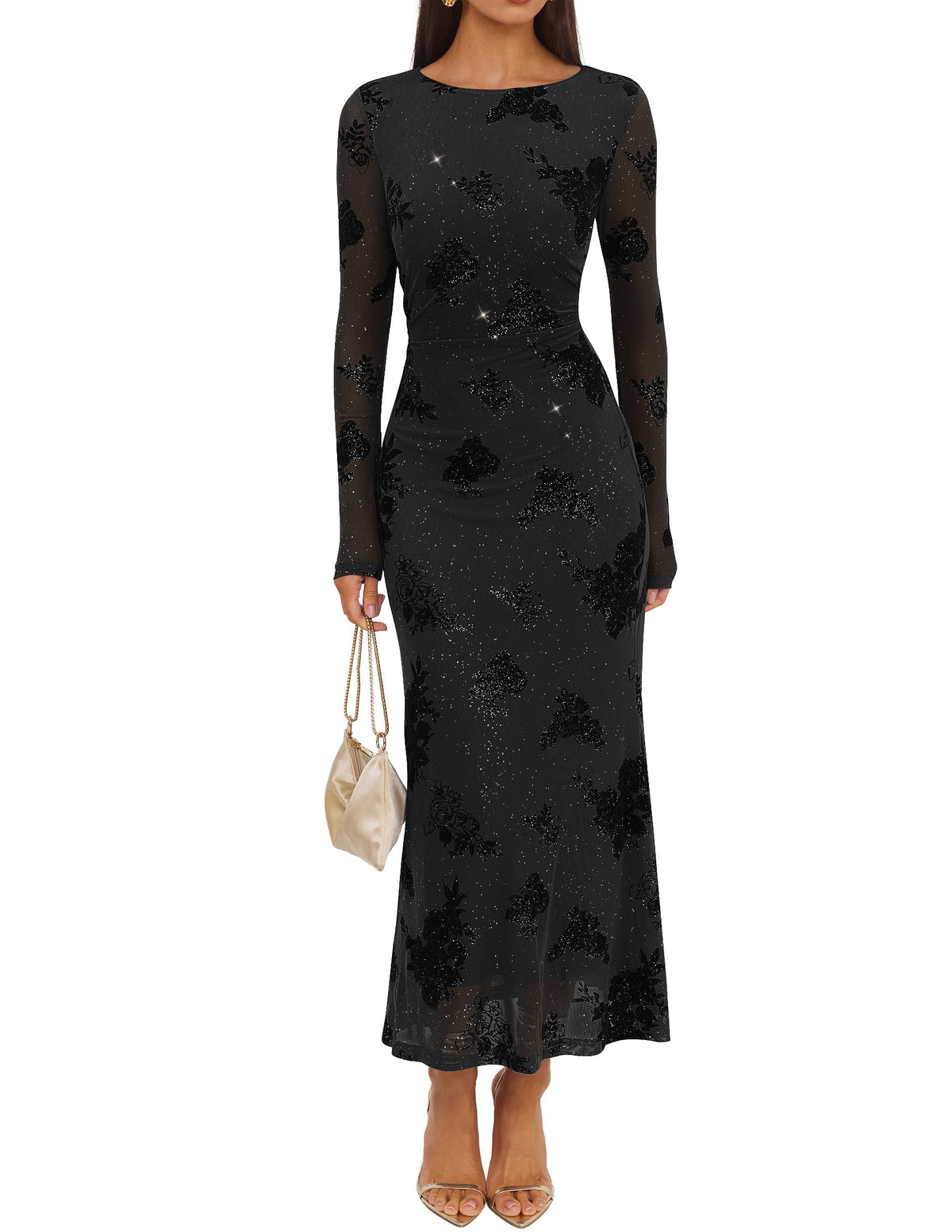 ZESICA Women Fall Floral Wedding Guest Cocktail Maxi Dress