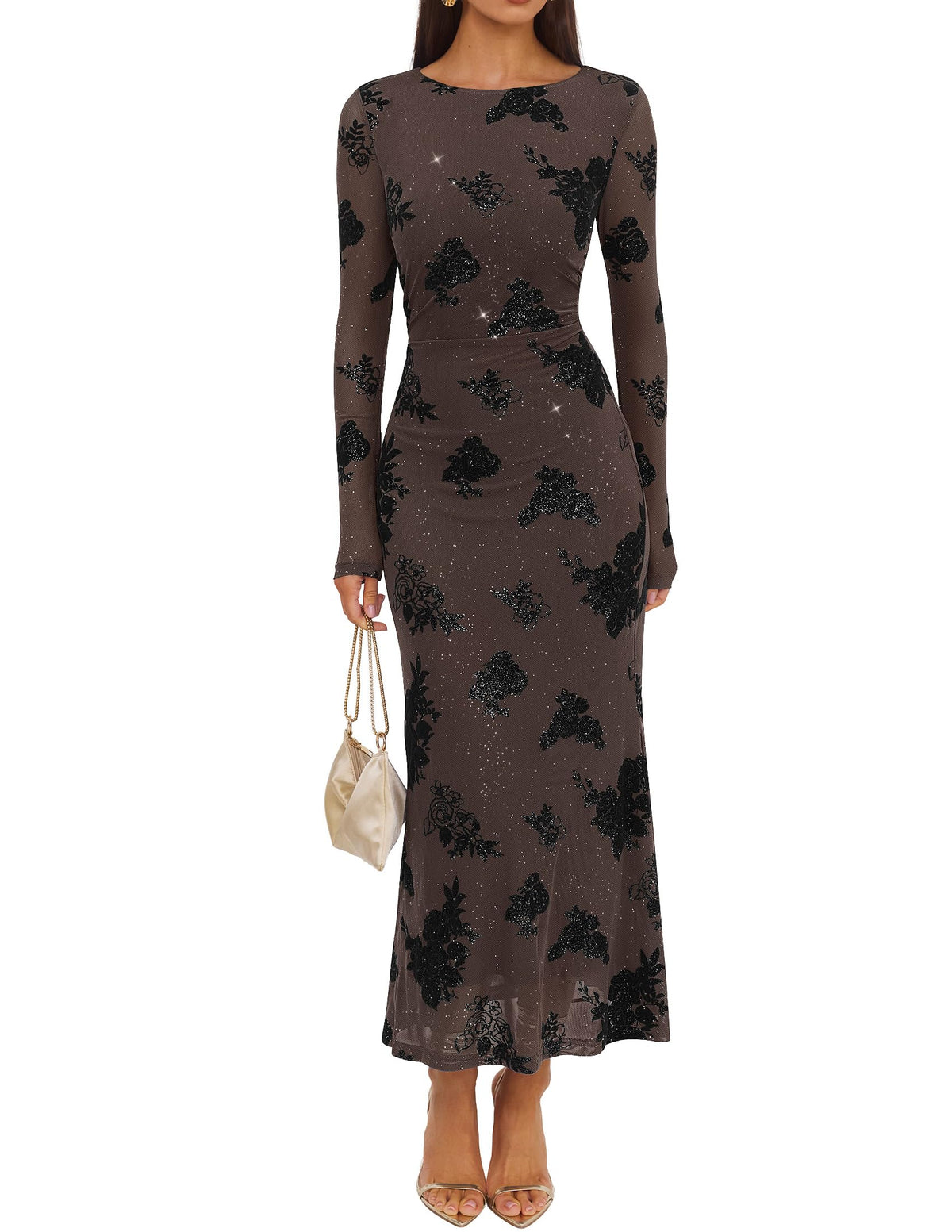 ZESICA Women Fall Floral Wedding Guest Cocktail Maxi Dress