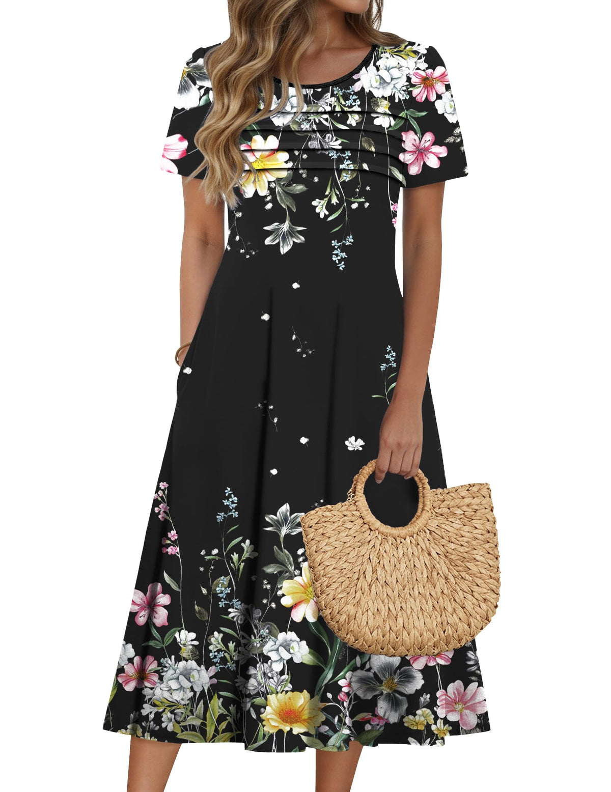 Zeagoo Womens Casual Dresses for Summer Short Sleeve Flare Midi Dress Beach