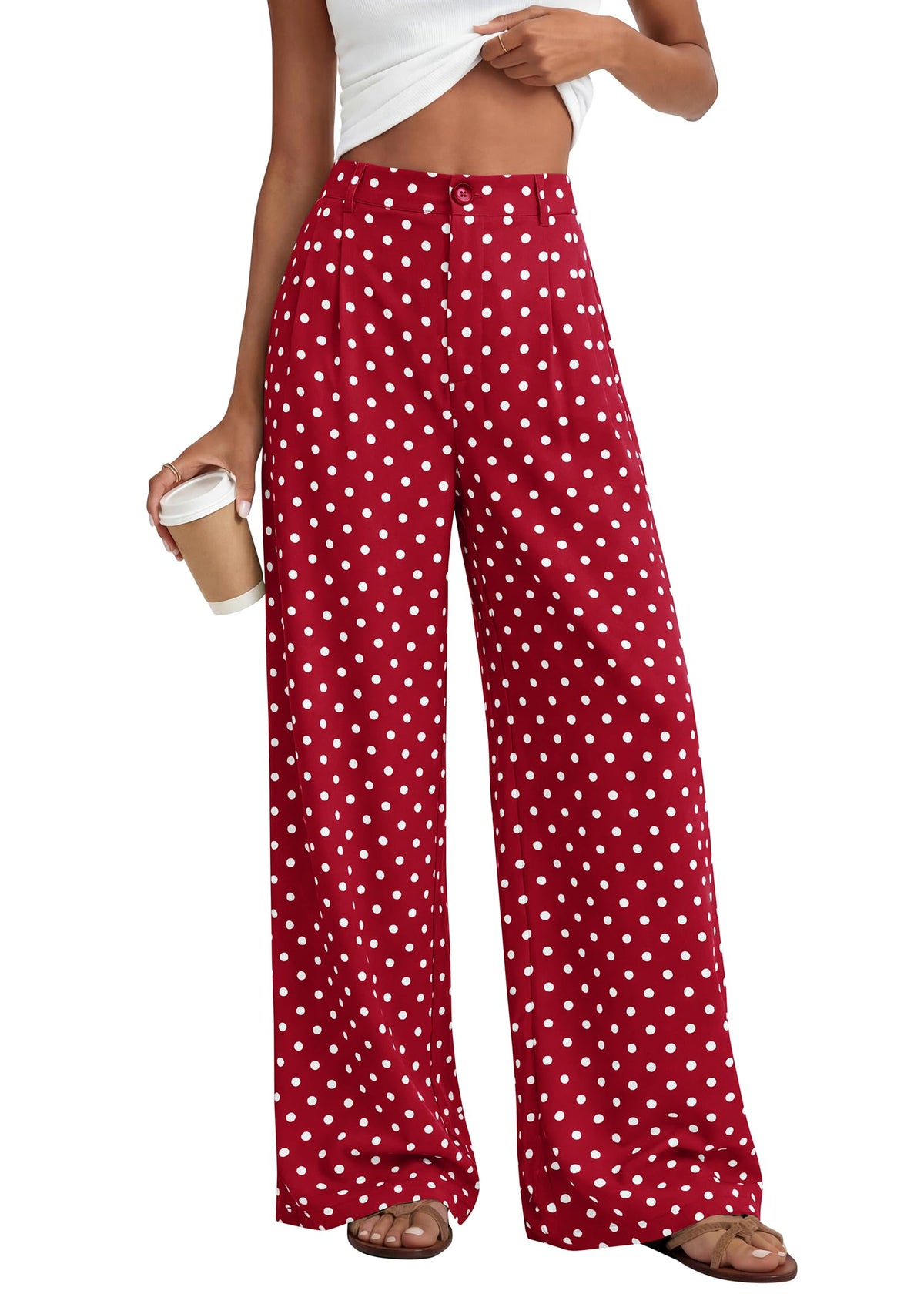 KIRUNDO Wide Leg Pants for Women 2026 Summer Flowy Polka Dot Trousers