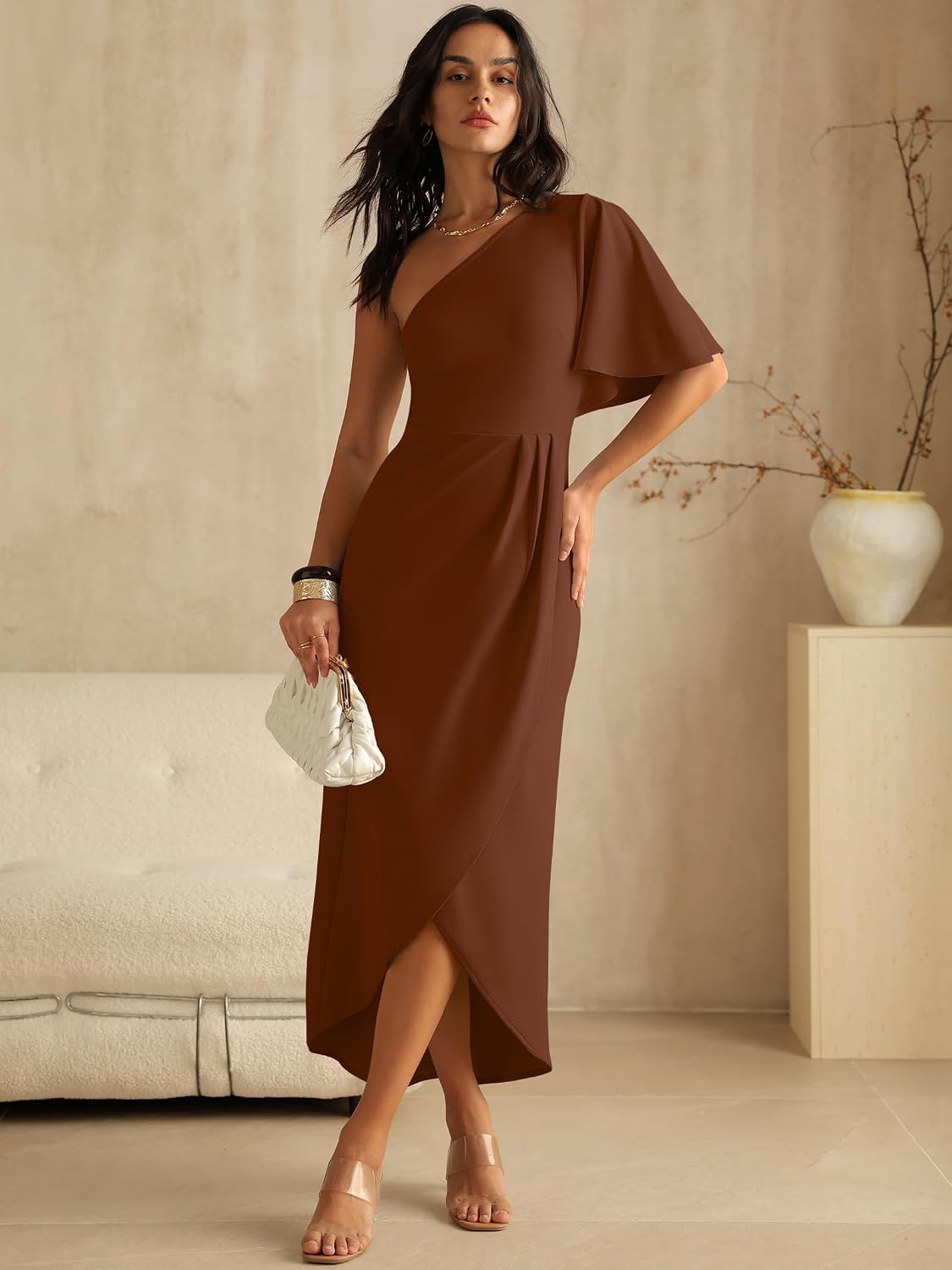 ANRABESS Women One Shoulder Formal Wedding Guest Dress