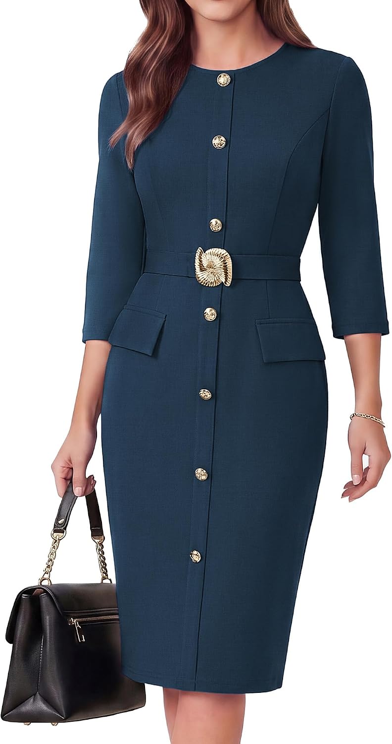 GRACE KARIN Women's 3/4 Sleeve Work Office Business Casual Dress