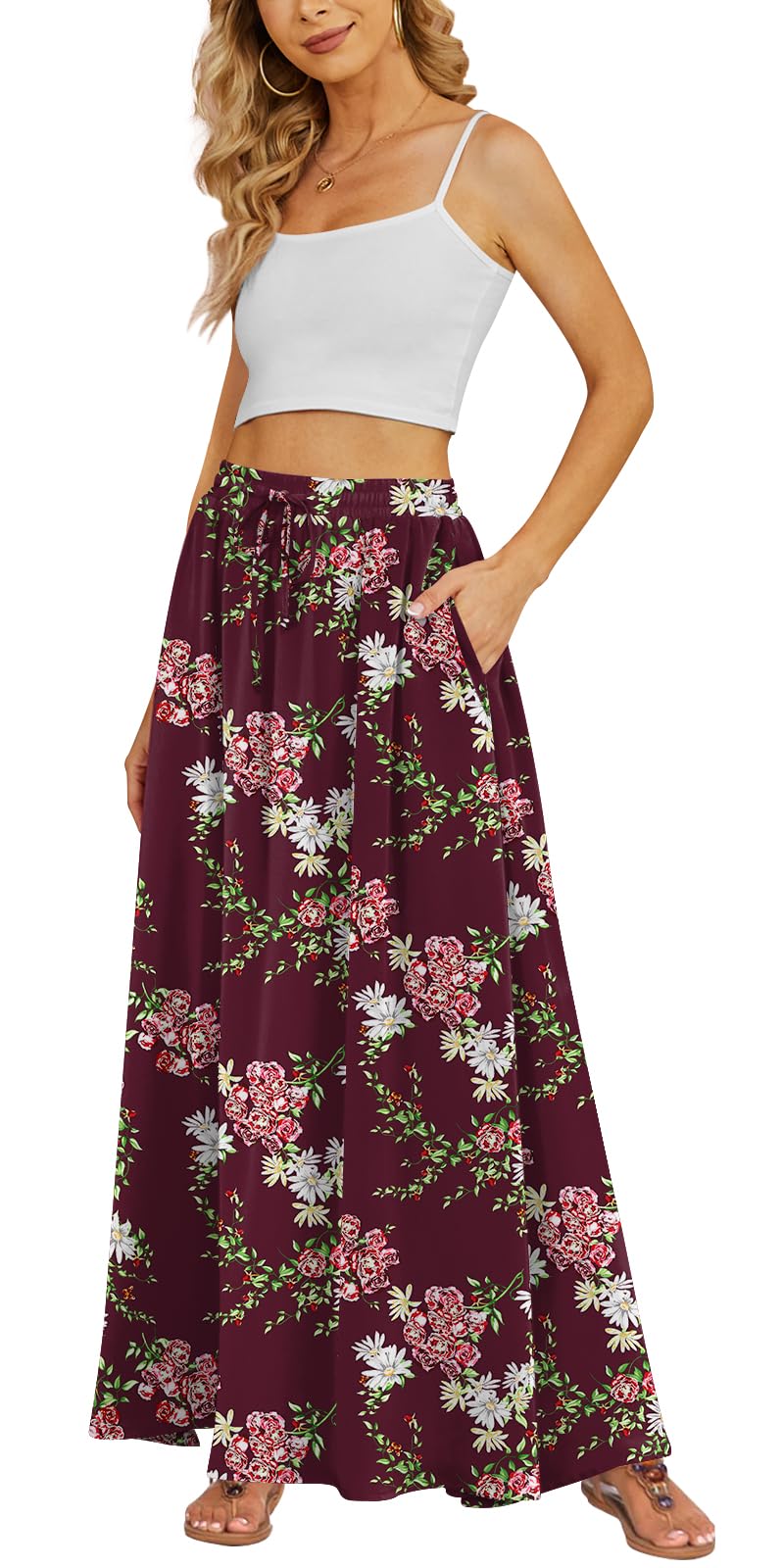 Yincro Women's Maxi Skirt Flowy High Waist Casual Long Skirts with Pockets