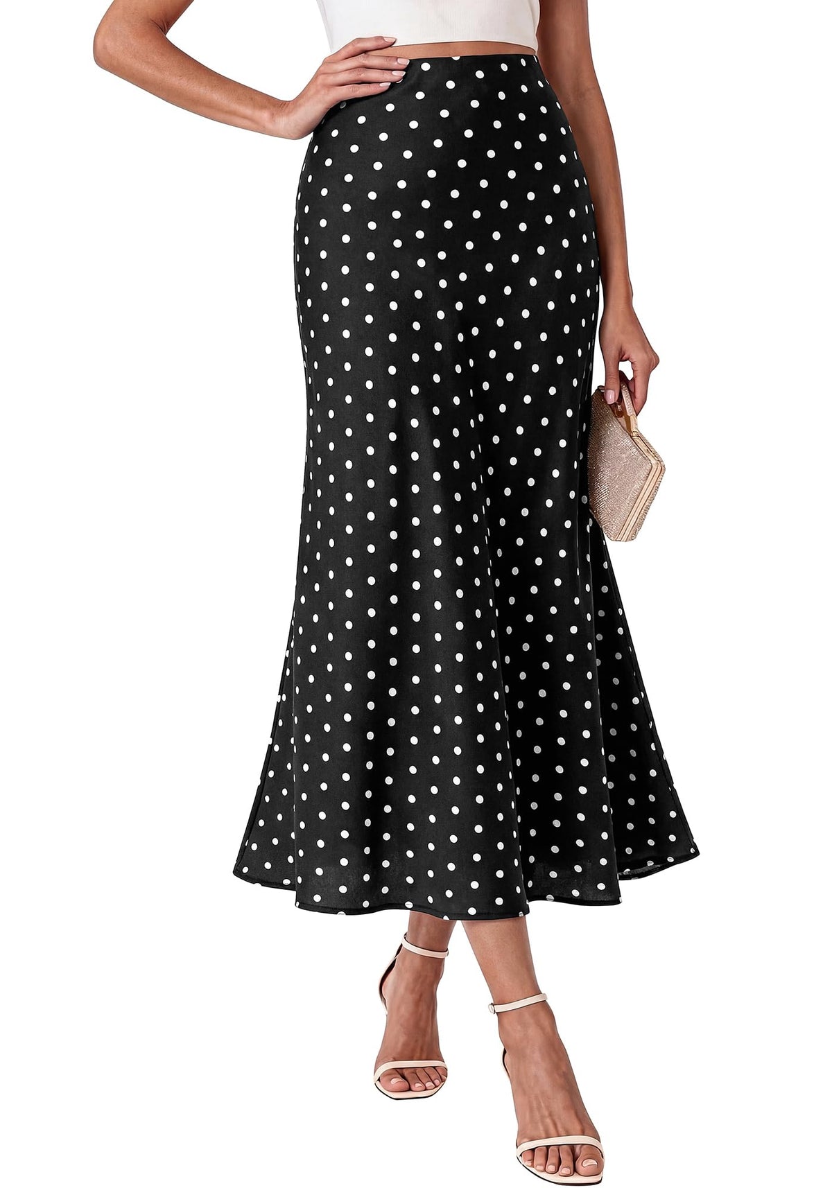 BTFBM Silk Midi Skirts for Women 2026 Summer Fall