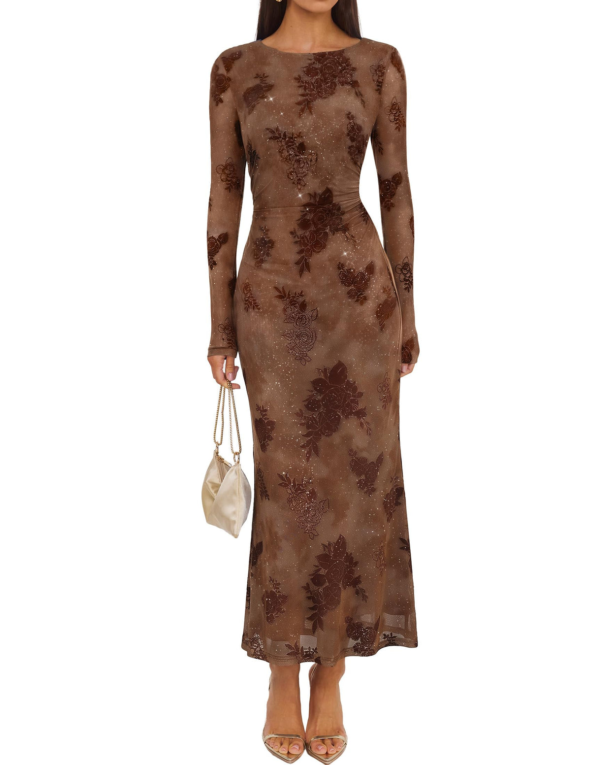 ZESICA Women Fall Floral Wedding Guest Cocktail Maxi Dress