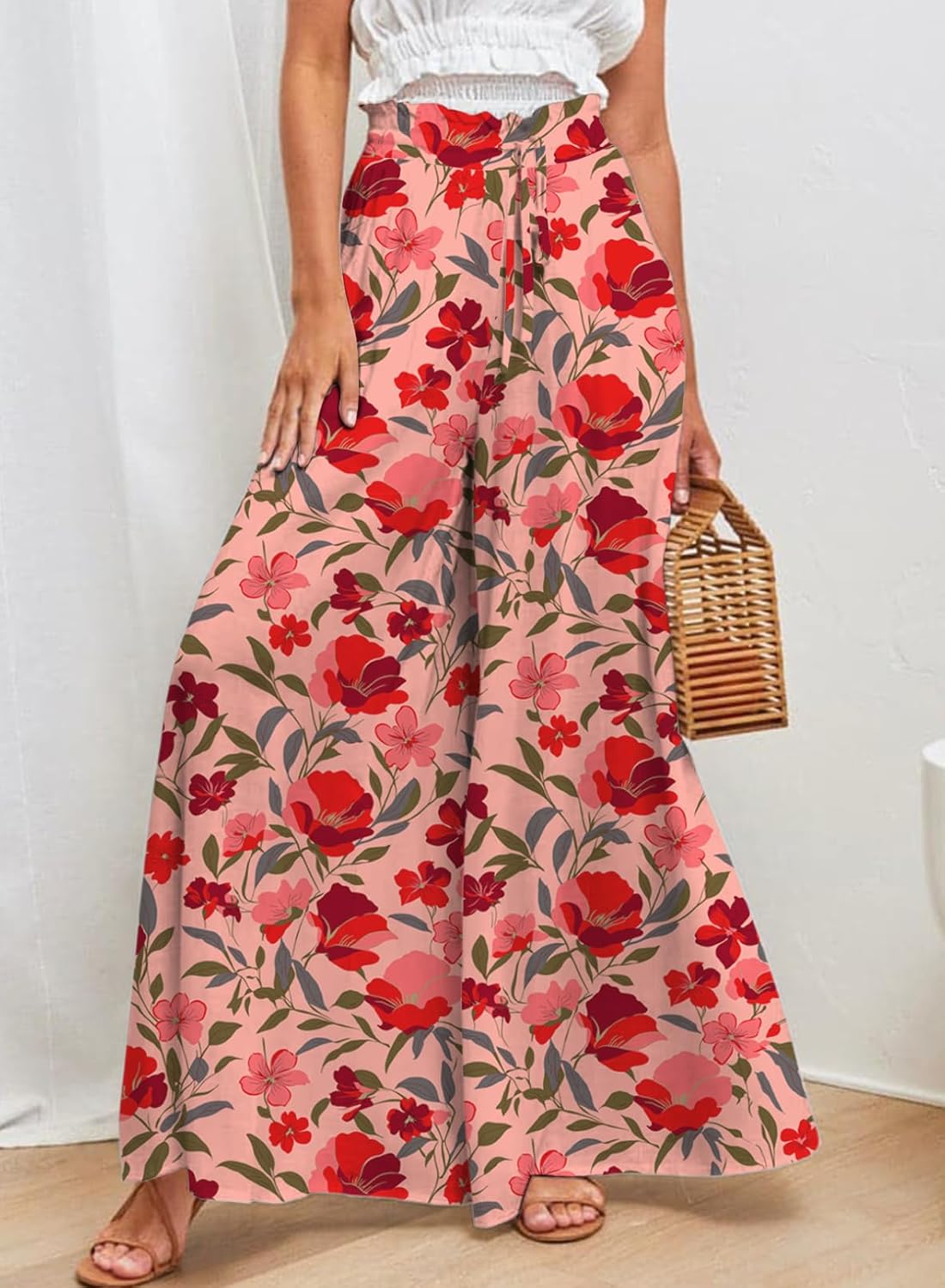 Dokotoo Wide Leg Pants for Women Casual Elastic Waist Drawstring Pants