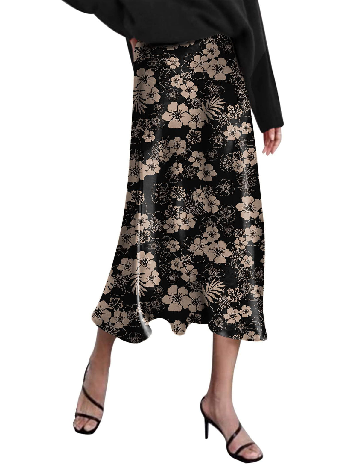Zeagoo Skirts for Women High Waist Skirt Elegant Midi Skirt Satin