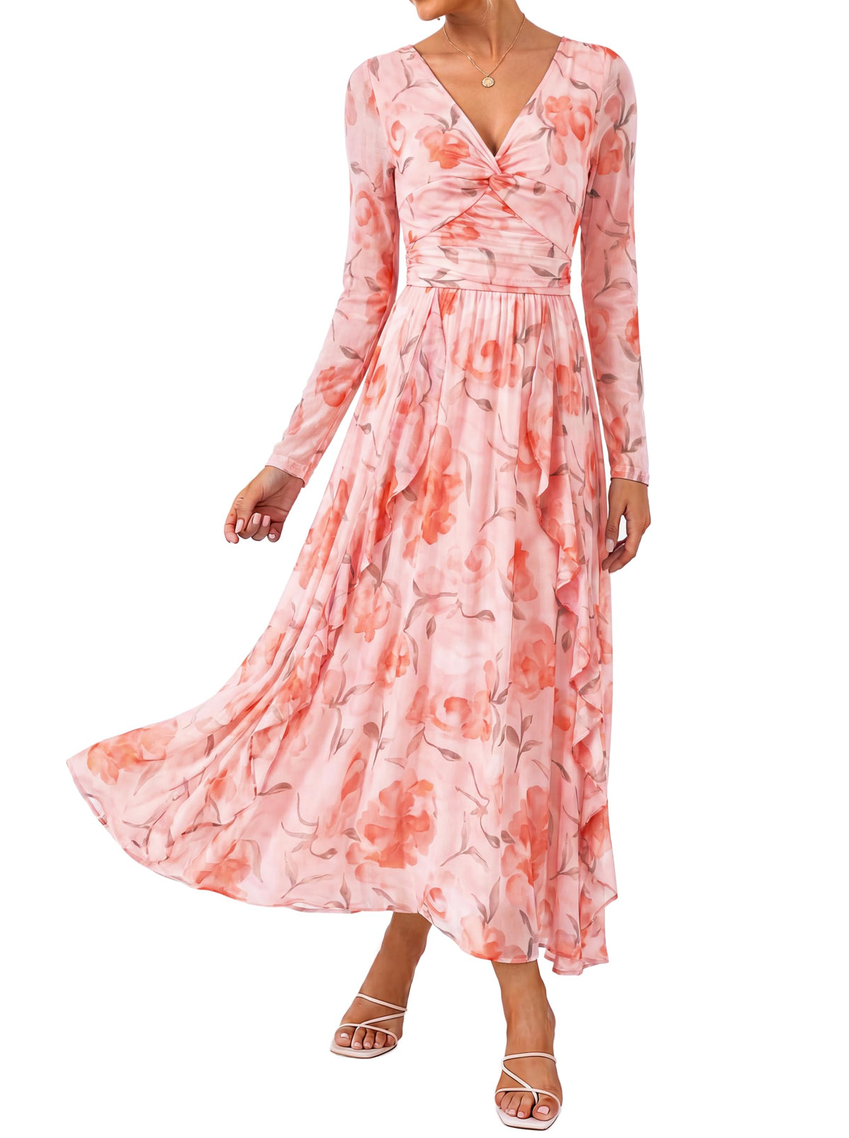 GRACE KARIN Women Fall Wedding Guest Long Sleeve Formal Floral Maxi Dress
