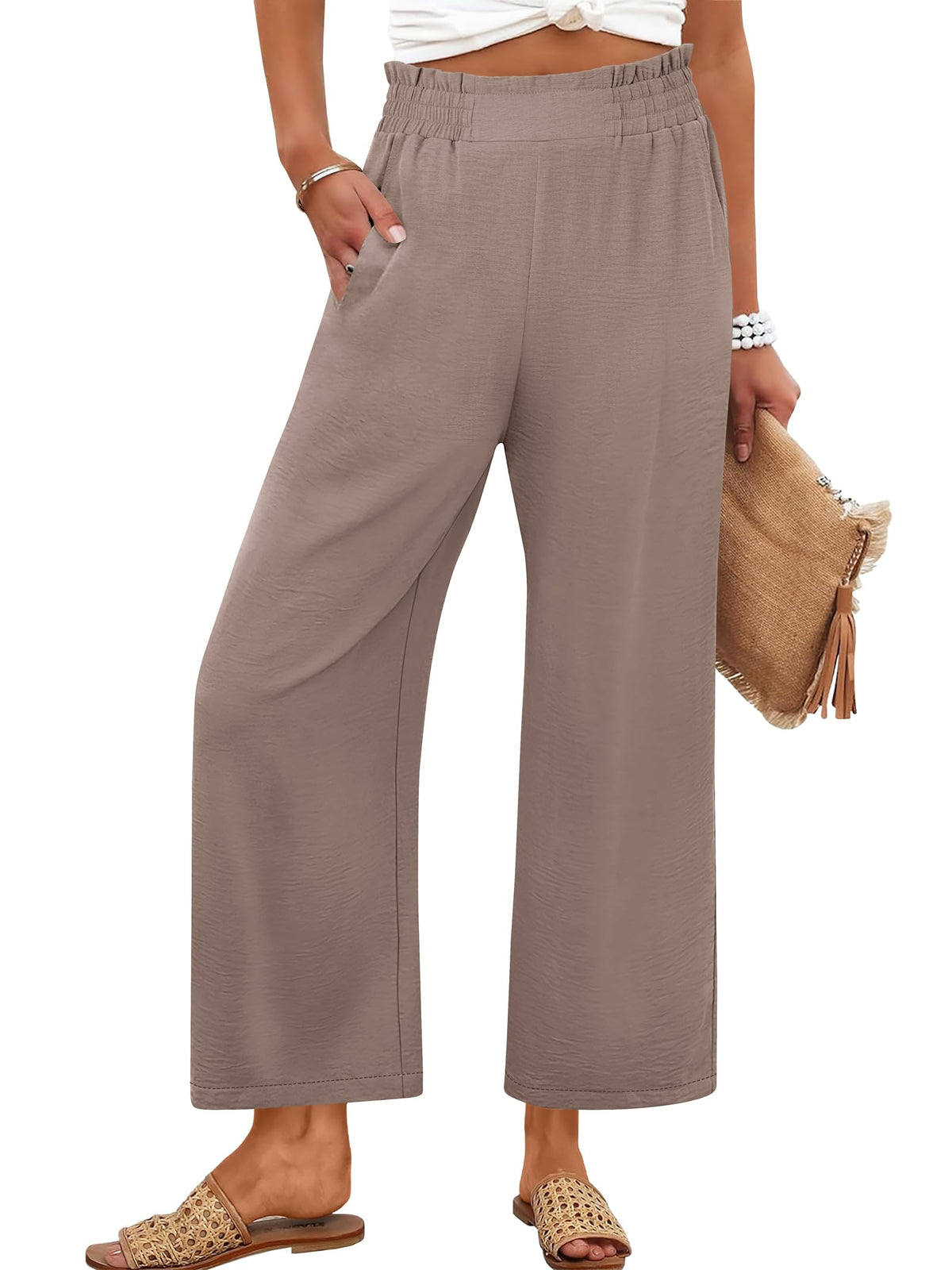 ANRABESS Womens Wide Leg Pants Cropped Work Palazzo Trousers