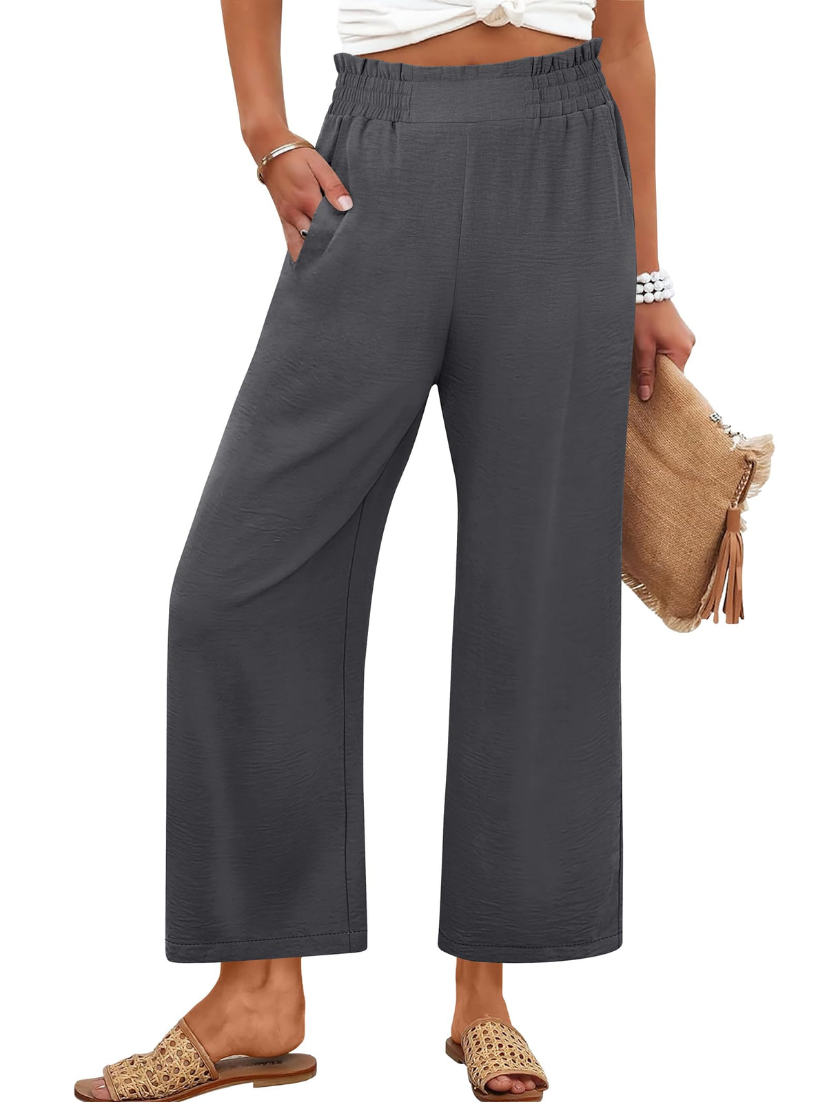 ANRABESS Womens Wide Leg Pants Cropped Work Palazzo Trousers