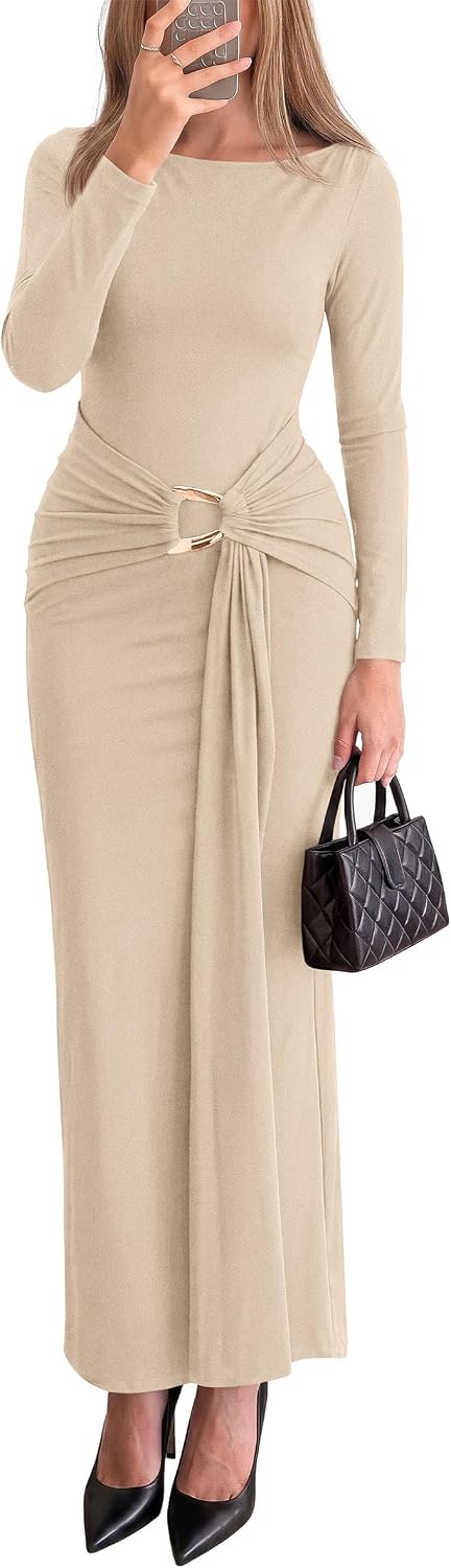 PRETTYGARDEN Women's Long Sleeve Wedding Guest Maxi Dresses