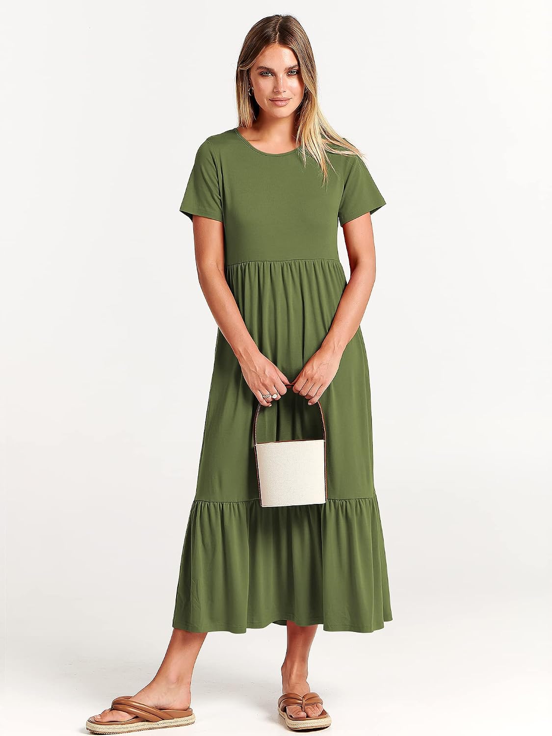 ANRABESS Womens 2026 Summer Casual Maxi Dress A line Tiered Flowy Short Sleeve Crewneck T Shirt Beach Travel Long Dresses