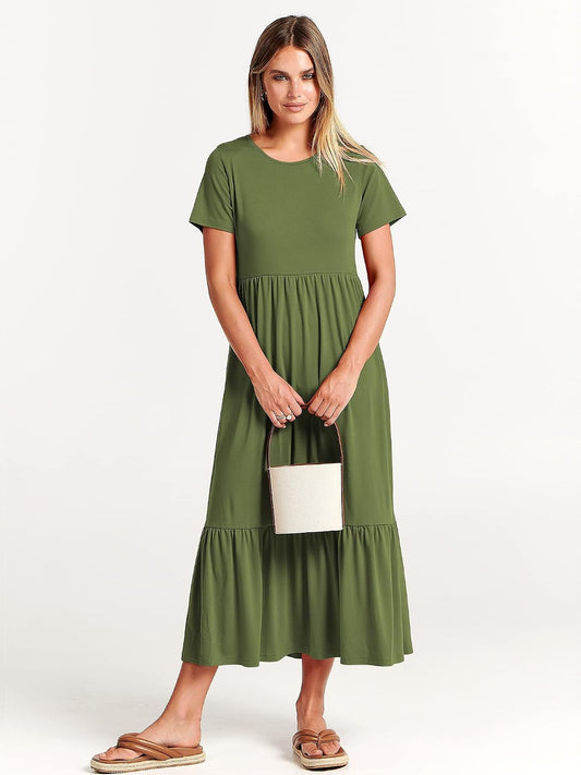 ANRABESS Womens 2026 Summer Casual Maxi Dress A line Tiered Flowy Short Sleeve Crewneck T Shirt Beach Travel Long Dresses