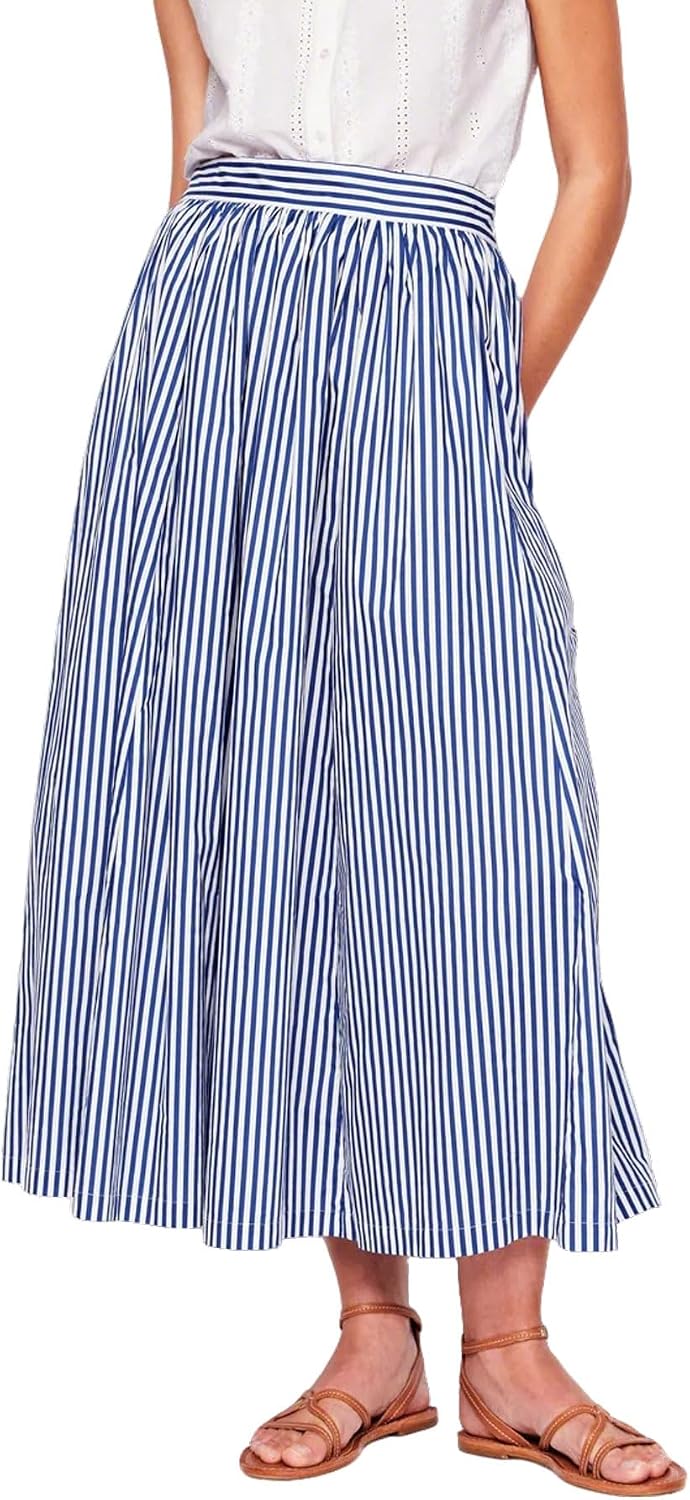 CHARTOU Women Casual Stripe Skirt Back Elastic Waist Long Flowy A Line Skirt with Pockets