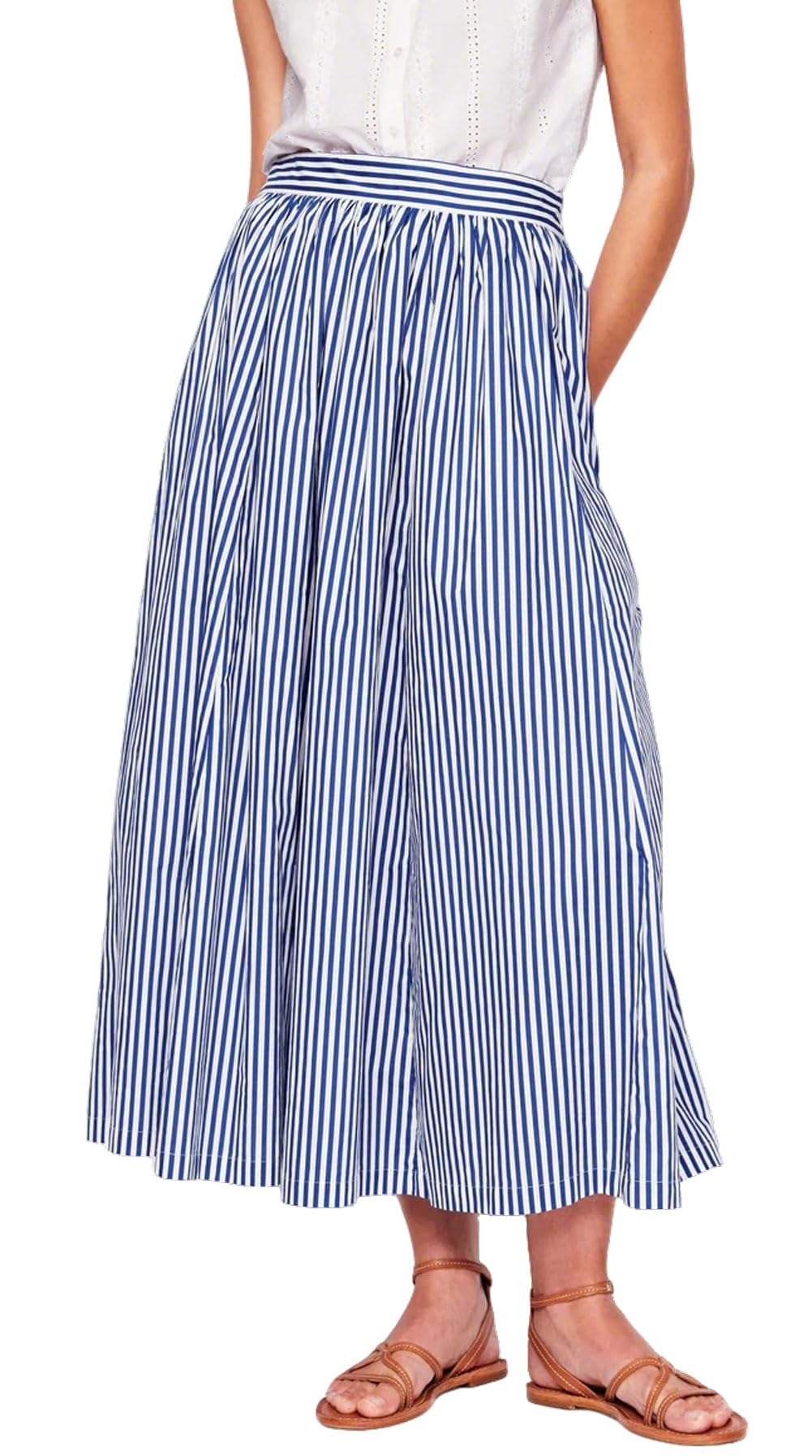 CHARTOU Women Casual Stripe Skirt Back Elastic Waist Long Flowy A Line Skirt with Pockets